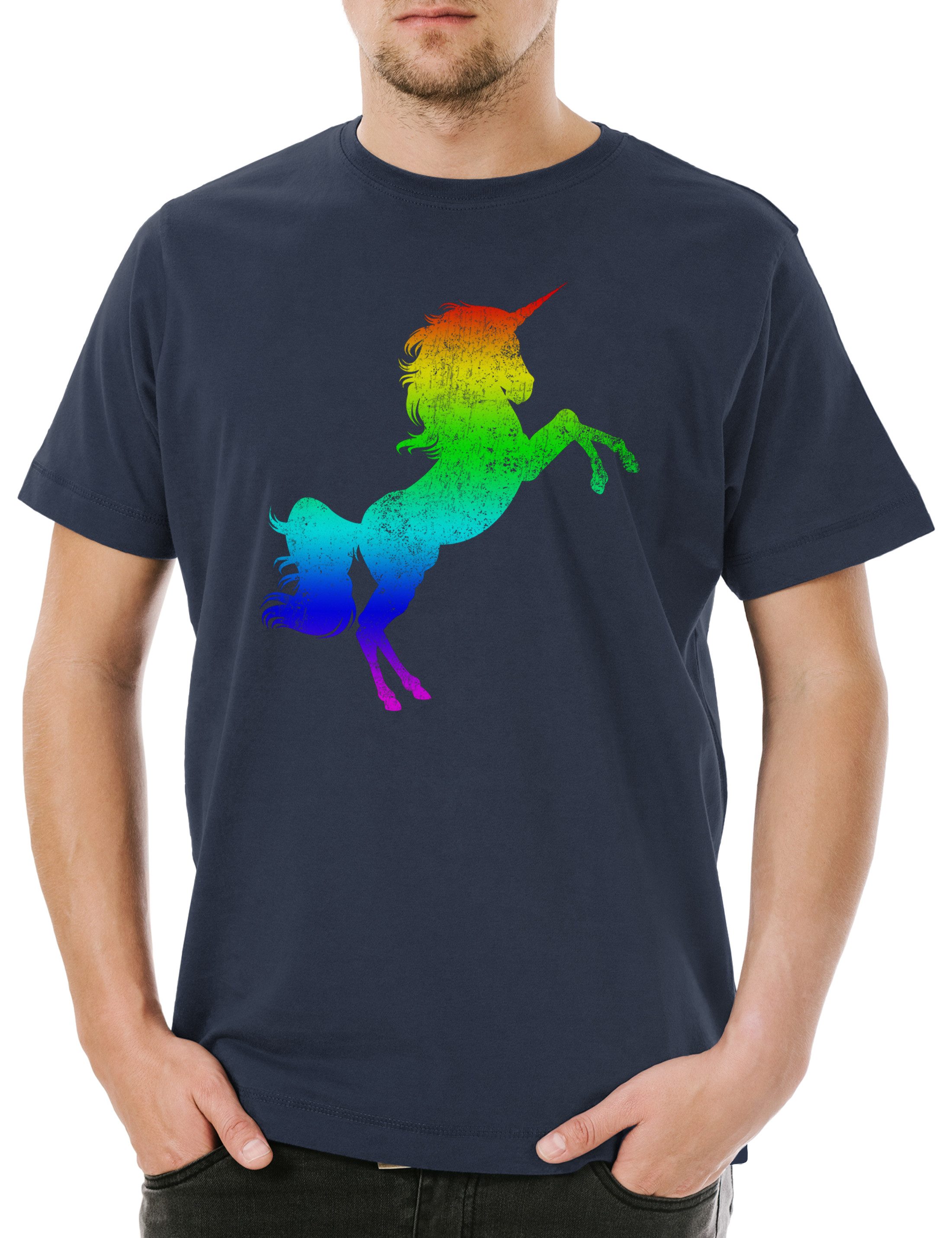 Urban Backwoods Print-Shirt Rainbow Unicorn Herren T-Shirt Regenbogen Einhorn Einhörner Toon (1-tlg) Cartoon Comic Look Farben