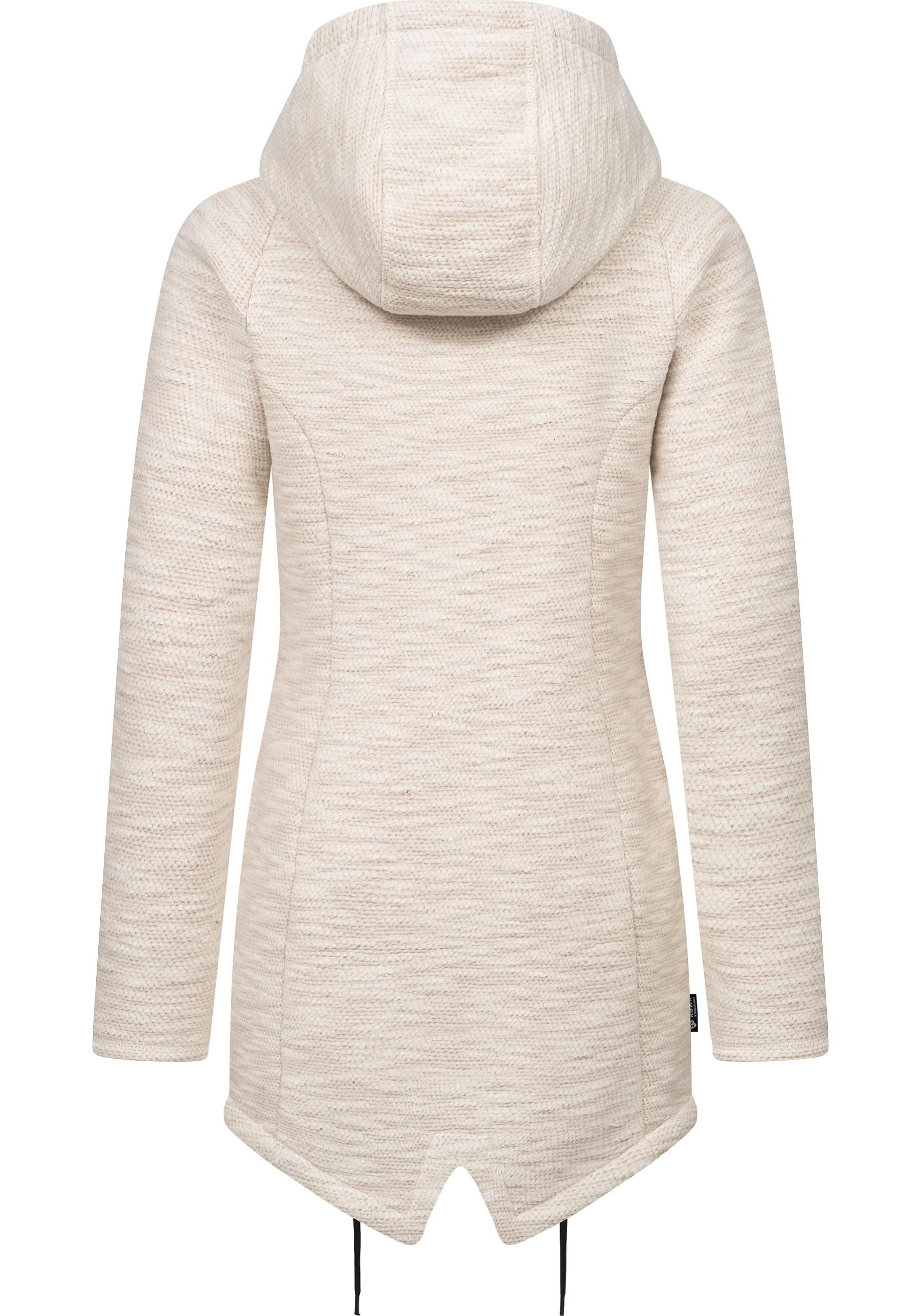 Ragwear Kapuzenstrickjacke Wingi Melange Sportliche Kapuzenjacke mit Teddy-Kunstfell