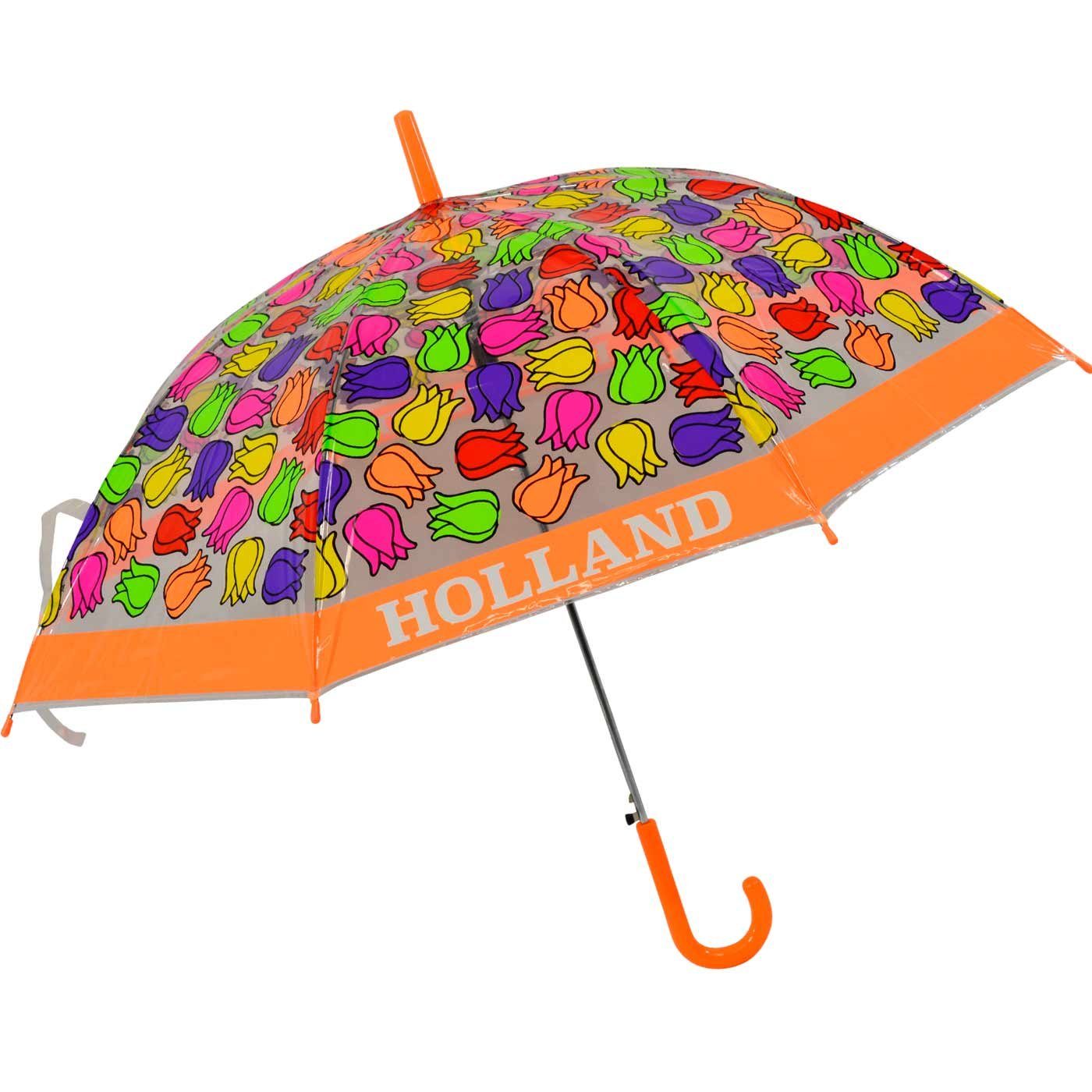 Impliva Langregenschirm transparent bunt durchsichtig Kinderschirm orange - Falconetti Tulpen