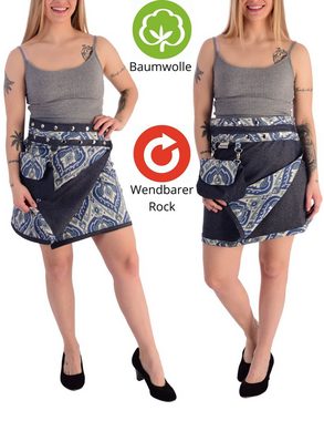 Sunsa Jeansrock Damenrock Minirock Jeans Wickelrock 2 Röcke in 1 Abnehmbarer Tasche Wendbarer Rock, 2 Optische Designs in 1