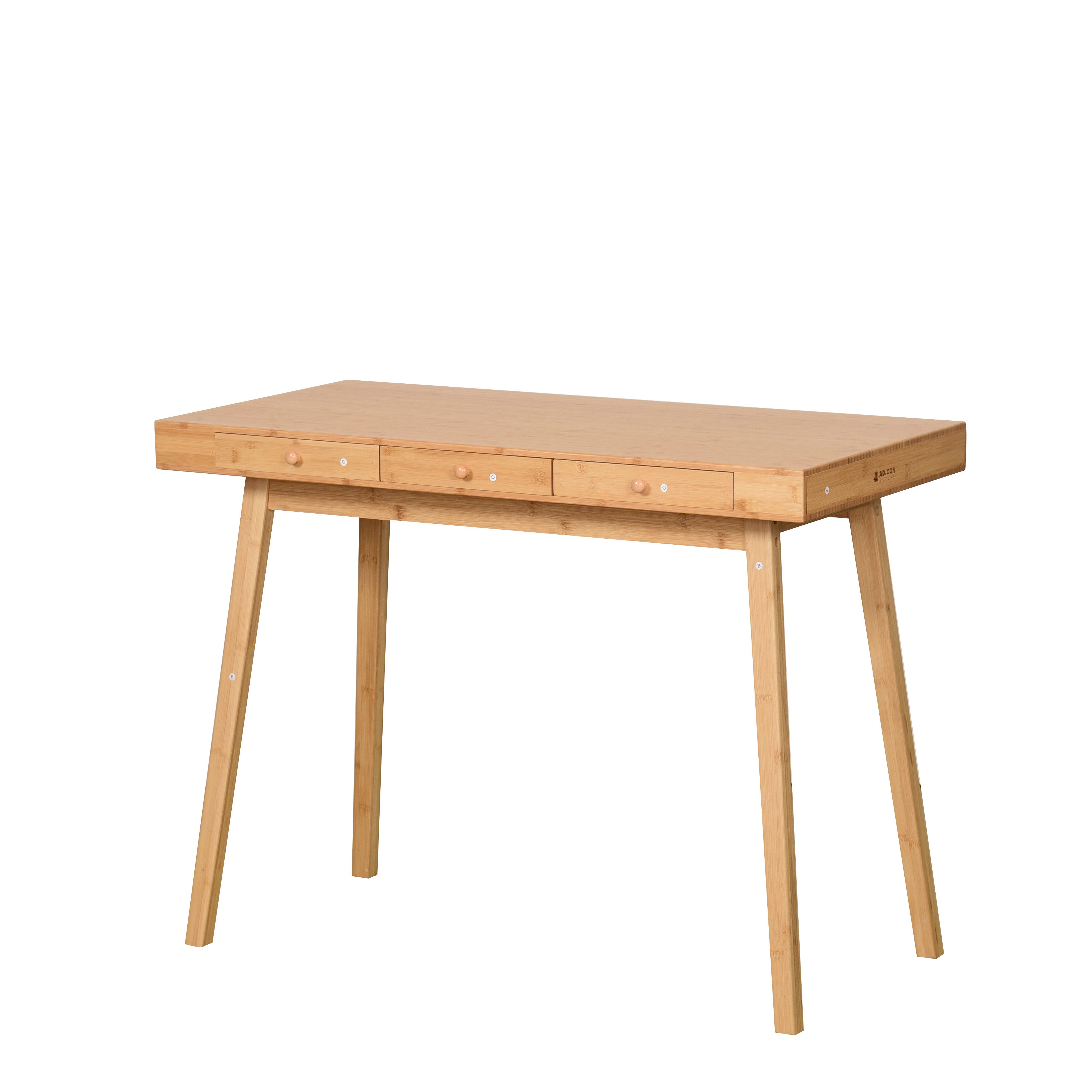 AD.CON Schreibtisch Schreibtisch mit 3 Schubladen aus Bambus Arbeitstisch für Büro