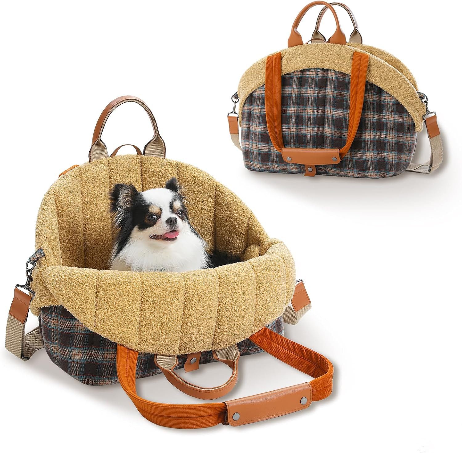 Purpurra Tiertransporttasche Braun für Katzen/Hase/Hunde, mit Plüsch-Einsatz