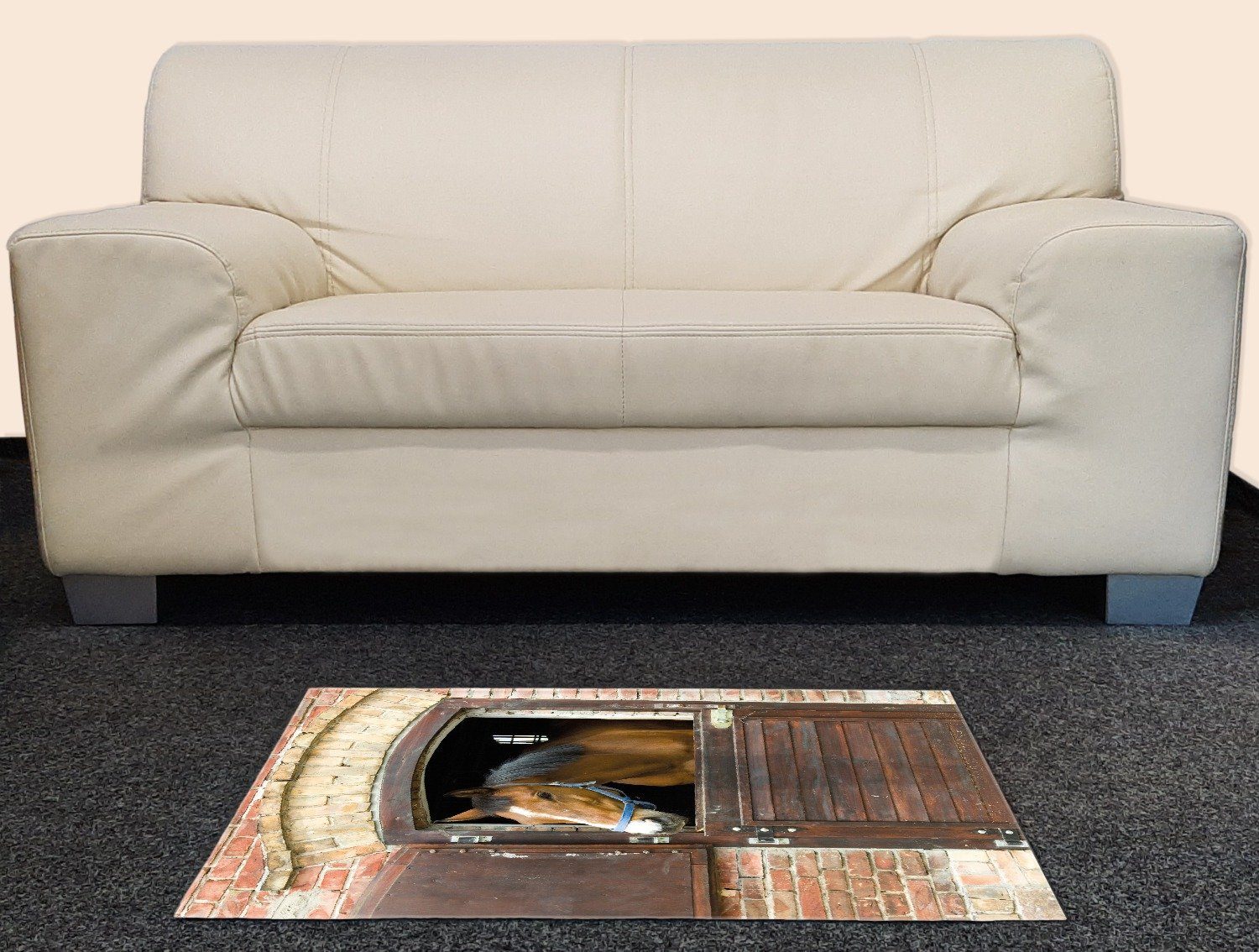 Wallario Teppich Pferd im Stall, rechteckig, rutschfest