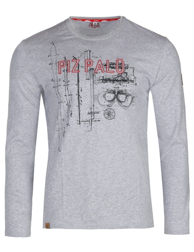 Piz Palü Langarmshirt Herren Pullover "Taching", 020007 - Grau Melange mit Printmotiv (1-tlg)