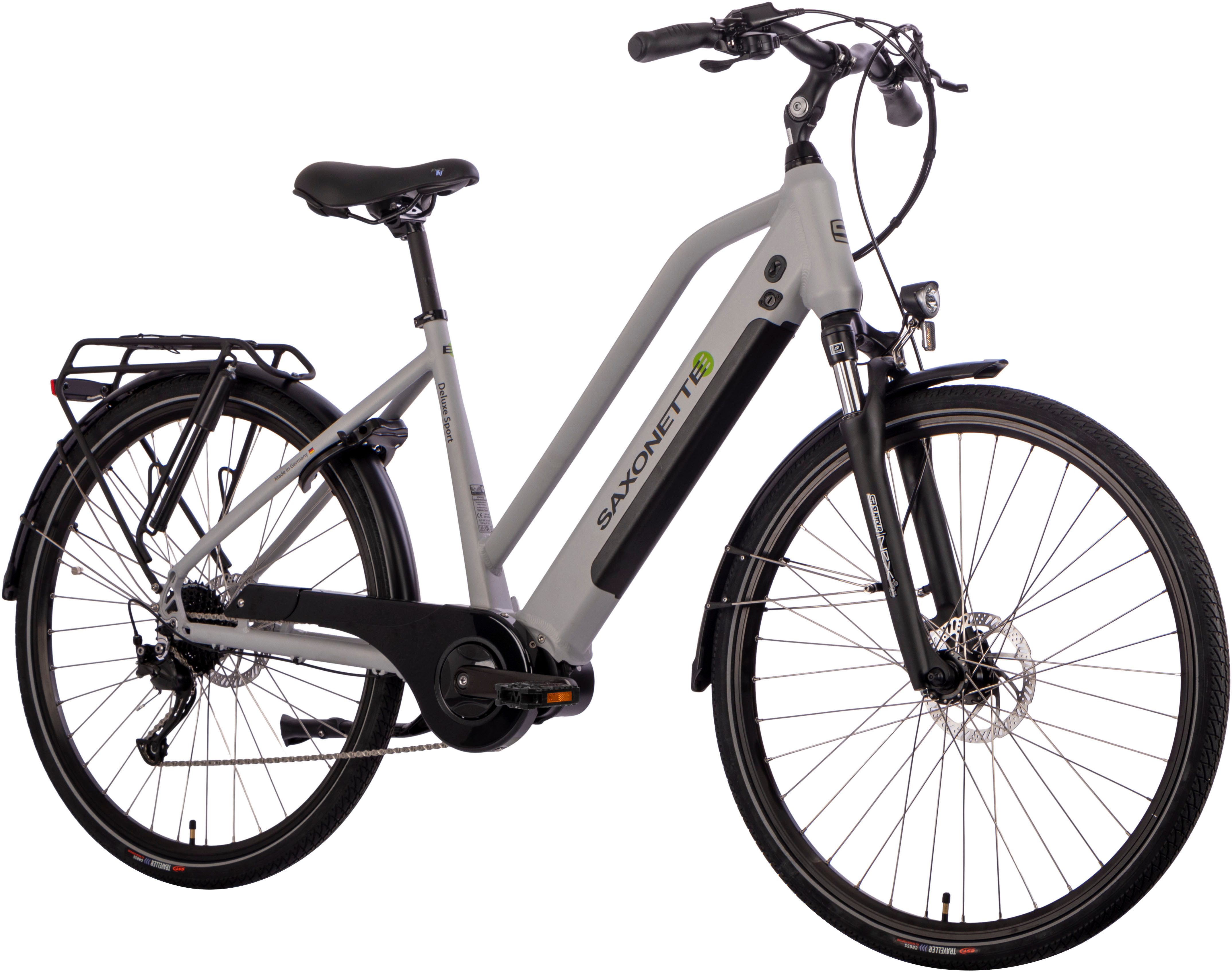 SAXONETTE E-Bike Cityrad Deluxe Sport Lady, 9 Gang Shimano Alivio Schaltwerk, Kettenschaltung, Mittelmotor, 418 Wh, Pedelec, Elektrofahrrad für Damen u. Herren