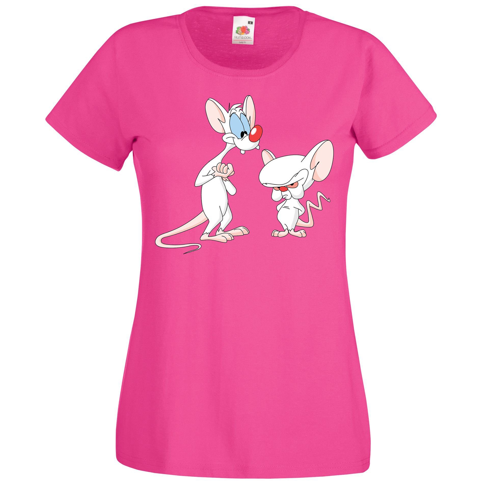 Youth Designz T-Shirt Brain und Pinky Damen T-Shirt mit modischem Print Fuchsia