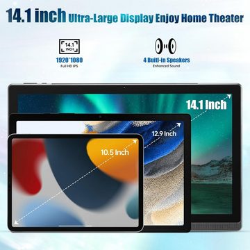 MESWAO Tablet (14,1", 128 GB, Android 12, 2,4G+5G, Tablet 1920*1080 IPS HD Display,10000mAh Akku Ideal für Produktivität)