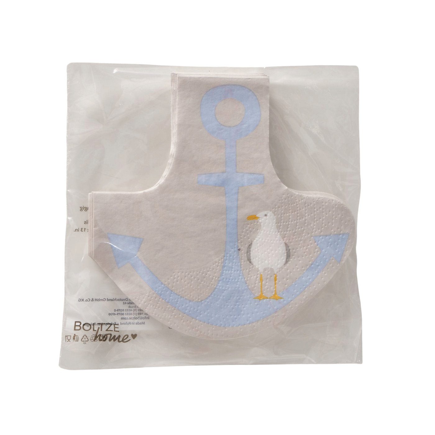 BOLTZE Papierserviette Servietten 17x17 cm Ankerform mit Möwe von Boltze - Maritime Tischdeko