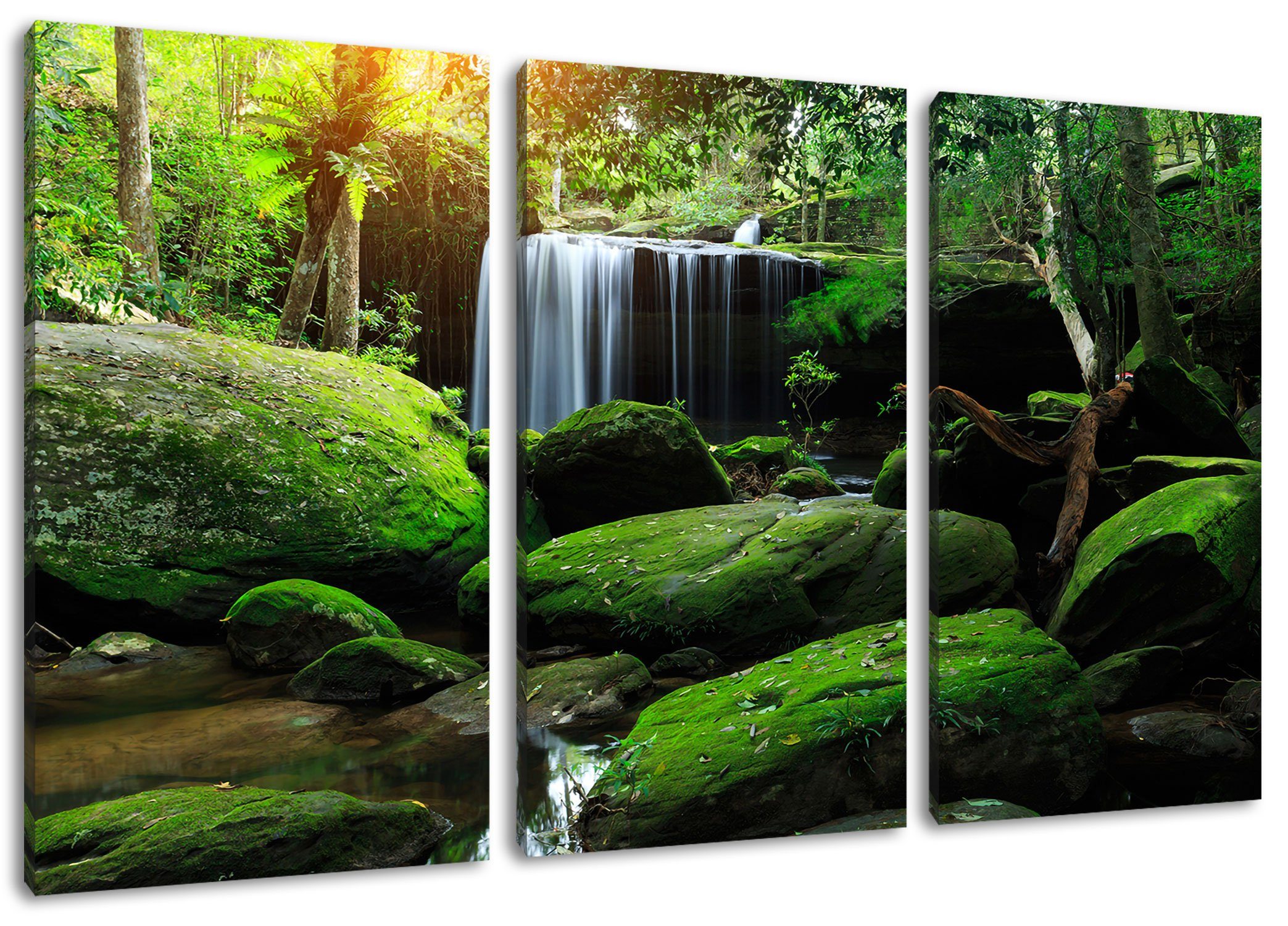in Leinwandbild Leinwandbild fertig Thailand Regenwald (1 inkl. (120x80cm) Pixxprint St), Regenwald bespannt, 3Teiler in Thailand, Zackenaufhänger