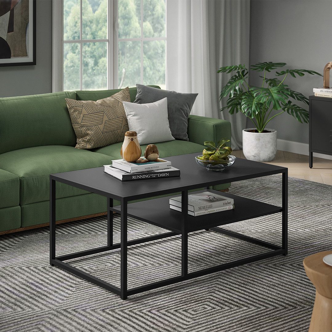 skølm Couchtisch Skadi aus Metall mit 2 Ablagen (Schwarz), Wohnzimmertisch günstig online kaufen