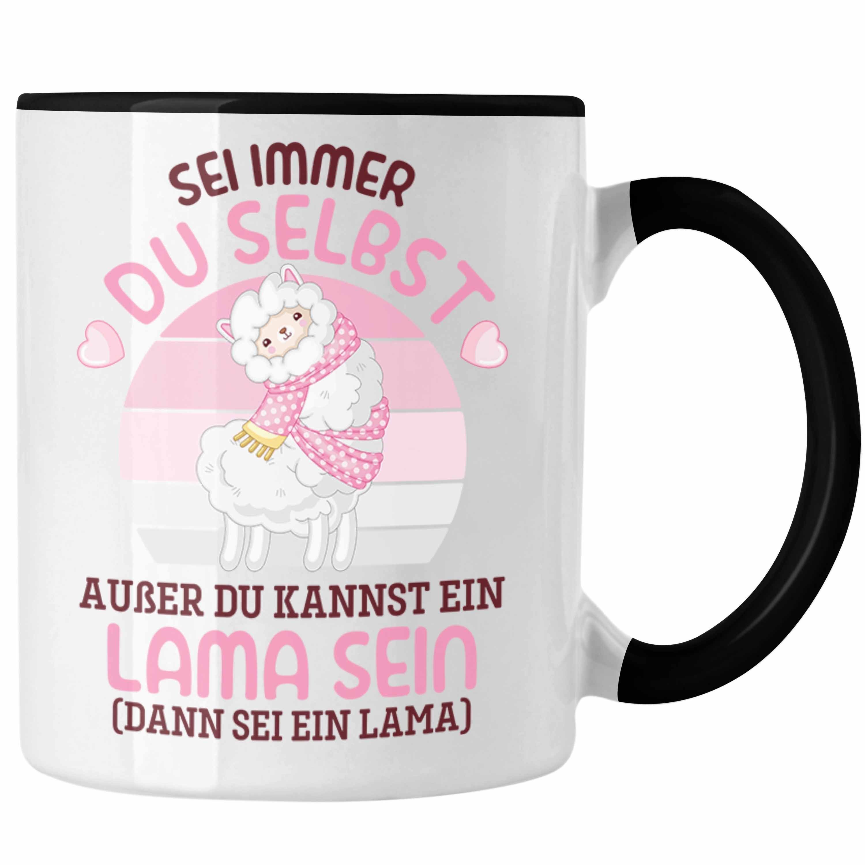 Trendation Tasse Trendation - Sei Immer Du Selbst Llama Spruch Tasse für Alpaka Fans Süße Sprüche Humor Schwarz