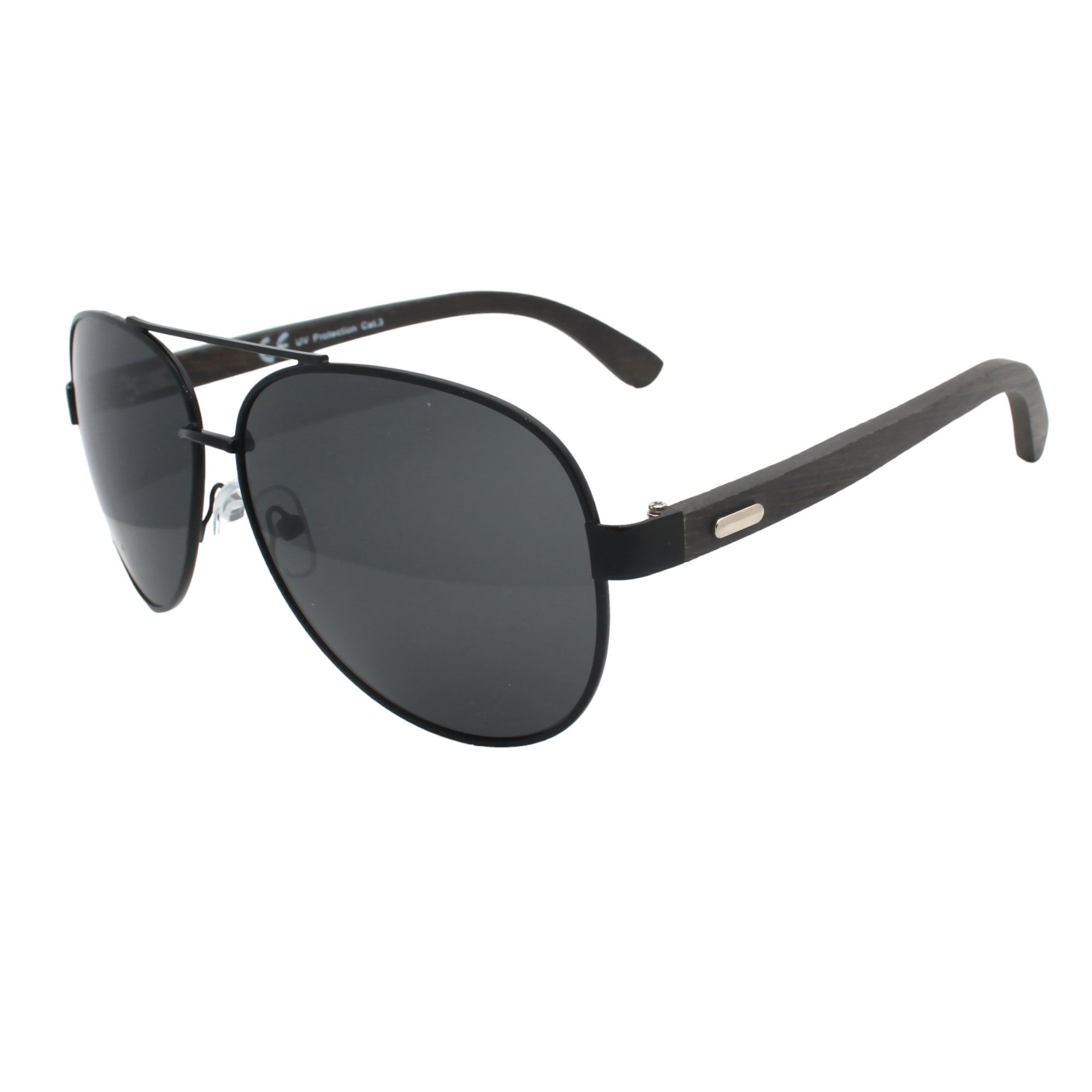 LUXXADA Sonnenbrille (Pilotenbrille Polarisiert Gläser Schwarz oder Braun Getönt mit Hardcase) Fliegerbrille mit Bambus Holz Bügeln