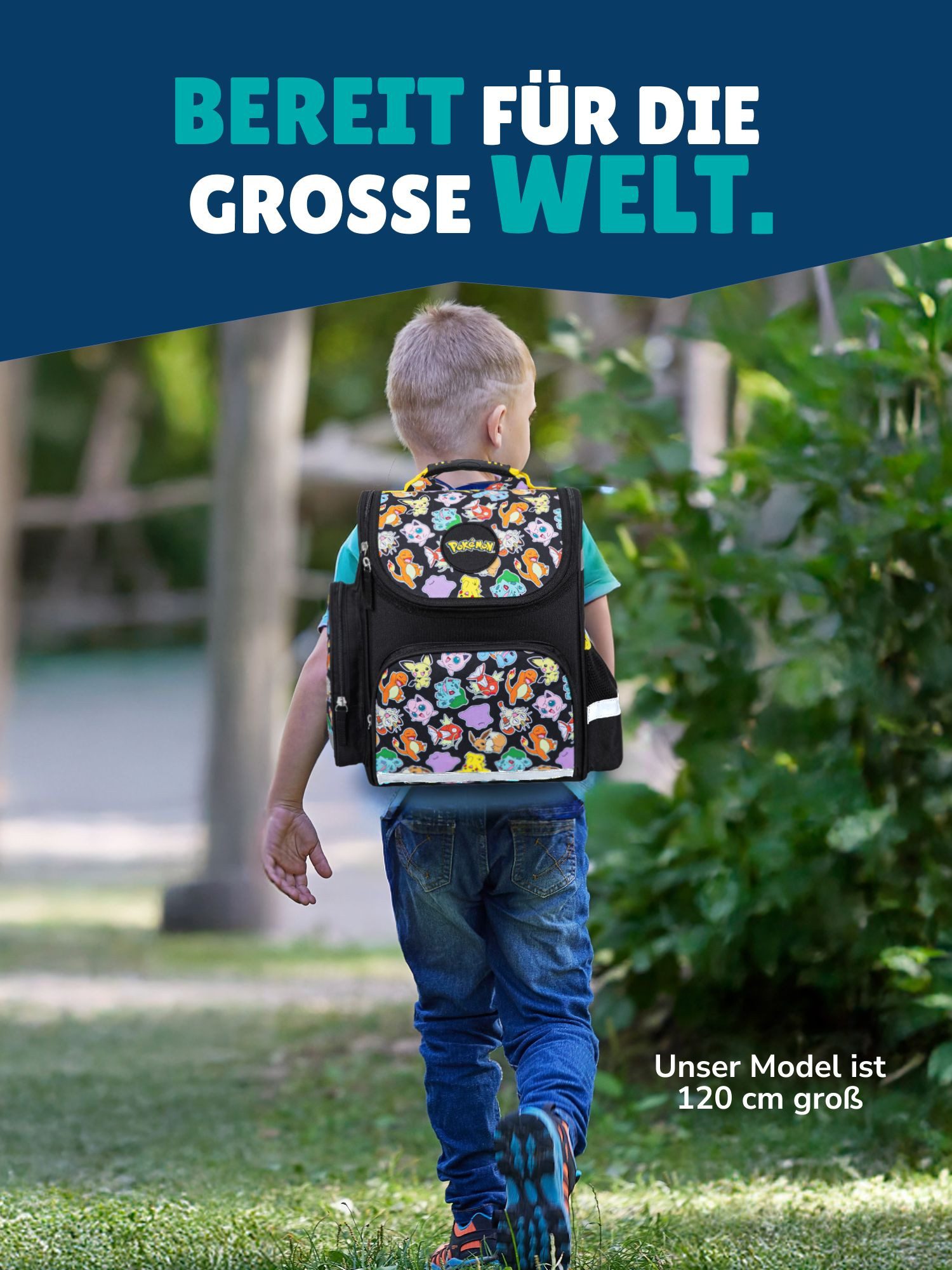 Familando Schulranzen Pokemon Pikachu Schultasche ab der 1. Klasse (Set, 6-tlg., inkl. Federmäppchen und Sporttasche), ergonomisch, 1.010 Gramm leicht, 18L Volu – Bild 3 von 5