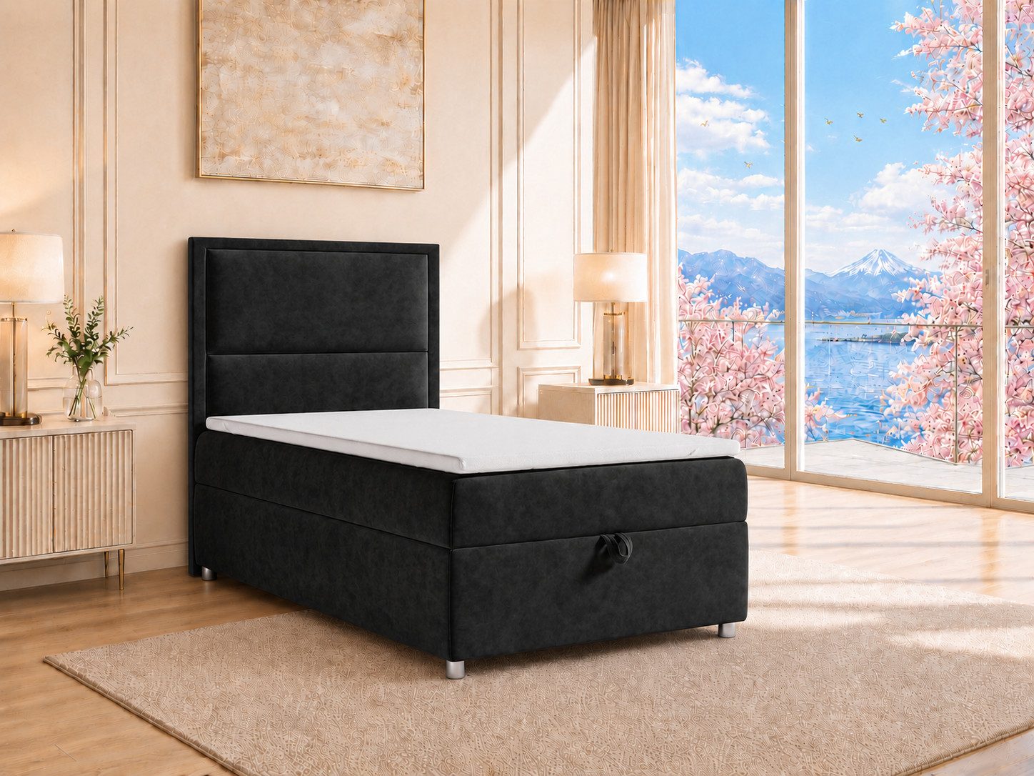 Best for Home Boxspringbett K-11 SINGLE mit Bettkasten, Bonellfederkern, Komfort Topper H3 (Hotelbett, Einzelbett, Kinderbett, Juniorbett, 5-St., 70x200 80x200 90x200 100x200 cm), Einzelbett mit integriertem Stauraum, gepolstertem Kopfteil