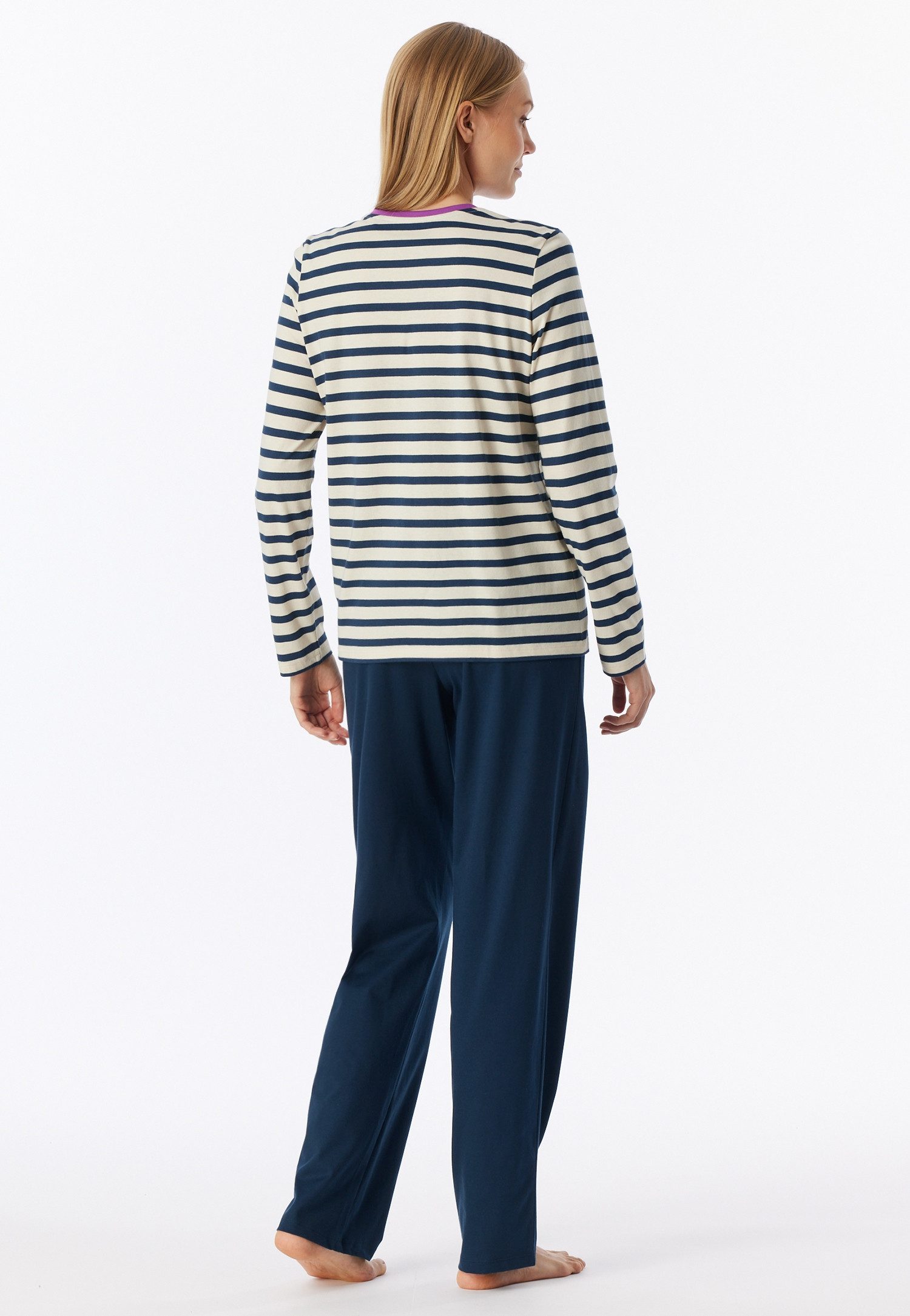 Schiesser Schlafanzug Casual Essentials (2 tlg) Baumwolle, V-Ausschnitt, langärmelig – Bild 3 von 5