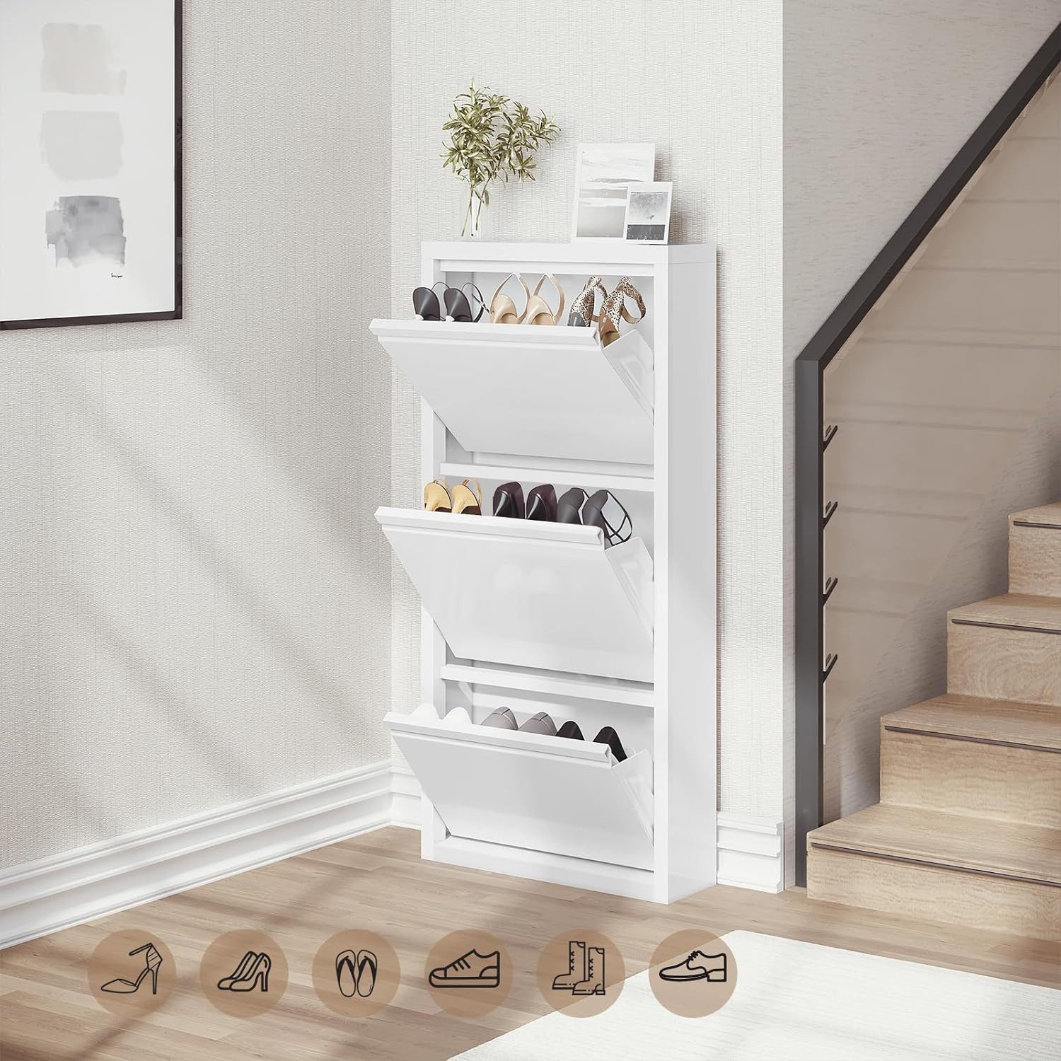 Woltu Schuhschrank (1St) mit 3 Klappen, Schuhregal geschlossen, schmal