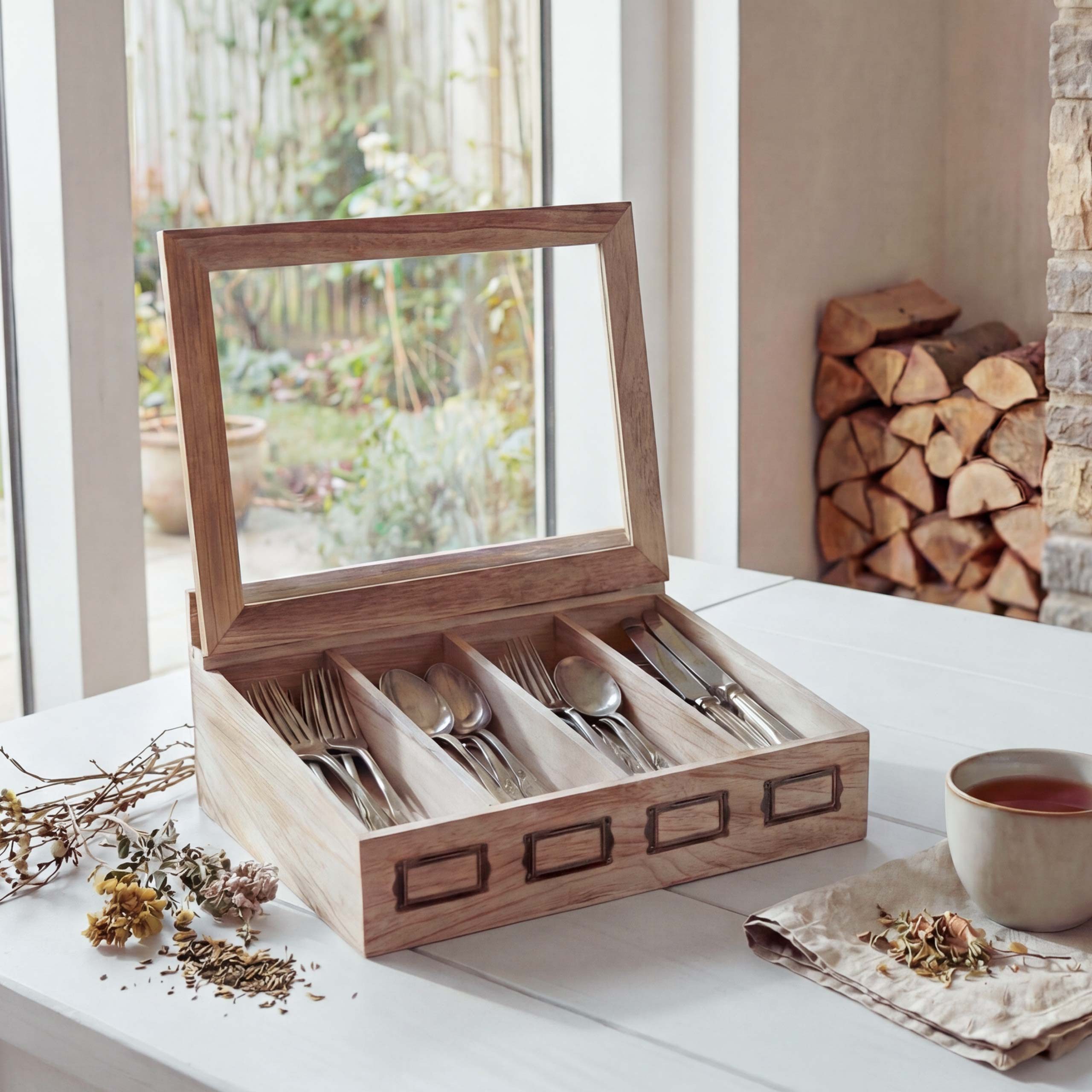 MCW Besteckträger MCW-C25, (1-tlg), 4 Fächer, Mit Etikettenhaltern, Integriertes Sichtfenster