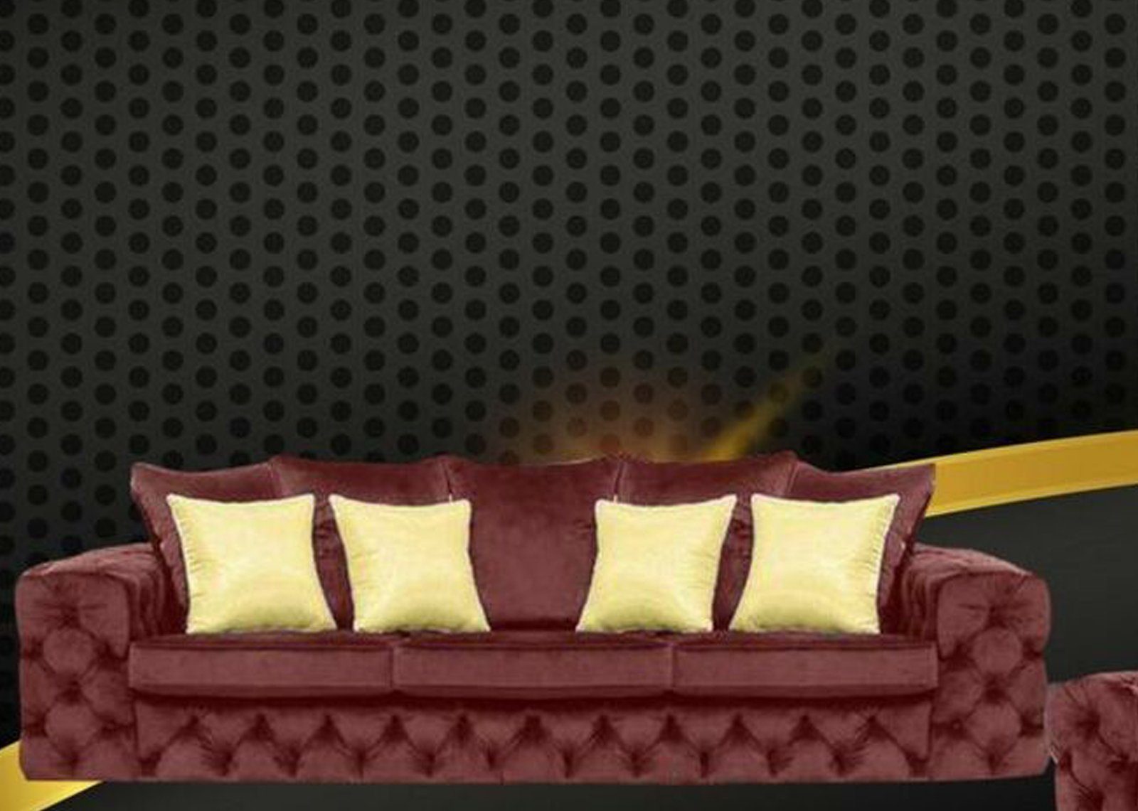 JVmoebel Chesterfield-Sofa, Luxus 4 Sitzer Couch Polster Sofa Leder Stoff Textil Couchen Garnitur Dreisitzer Rot
