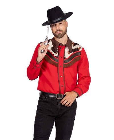 Karneval-Klamotten Kostüm Herrenkostüm Western Hemd rot schwarz, Wild West Kostüm Männer Karneval Fasching
