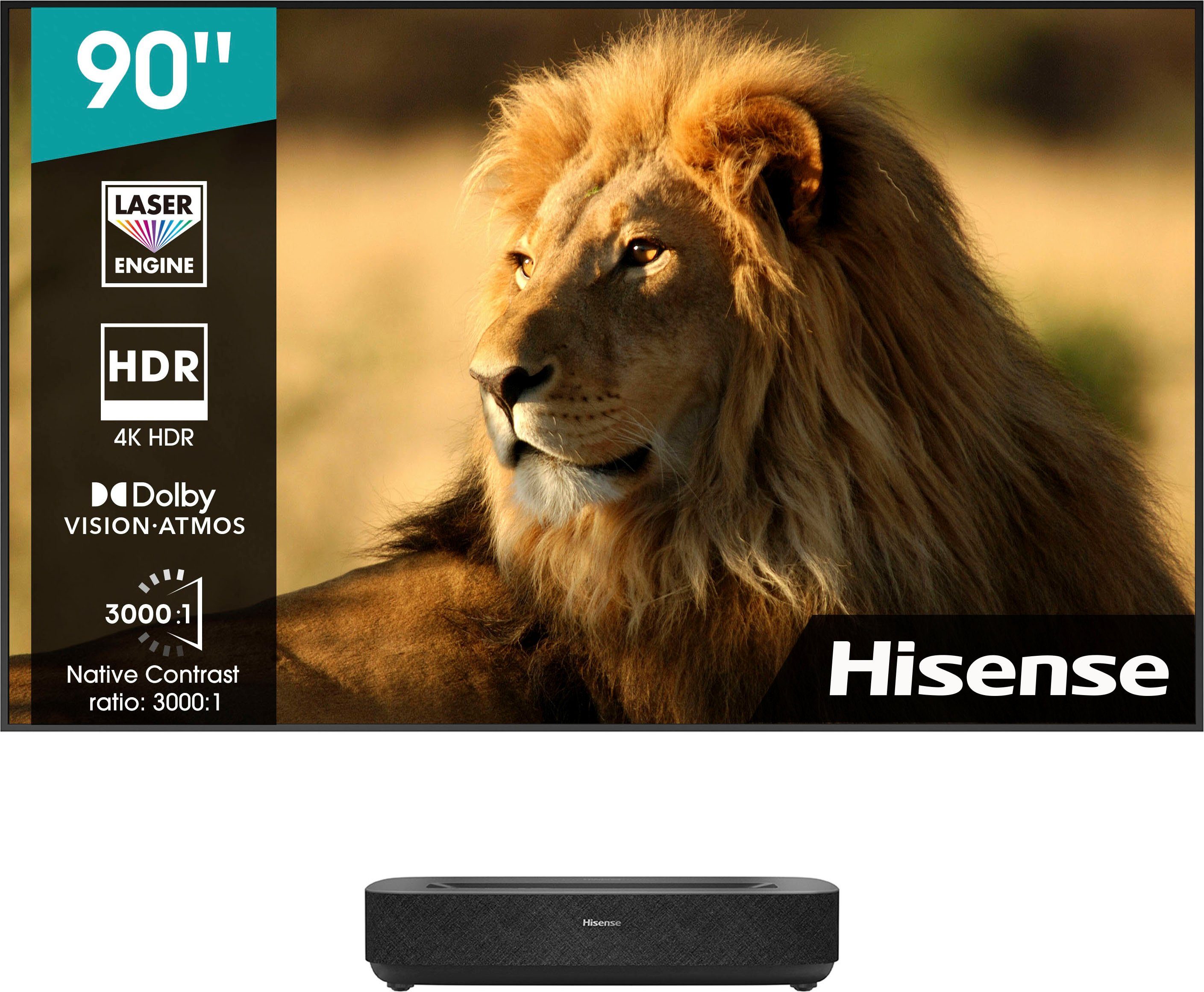 Hisense Hisense 90L5HD Daylight Screen (90 Zoll) Laser Projektor DLP-Beamer  (2100 lm, 3840 x 2160 px, 4K, HDR, Game Mode, Dolby Atmos)