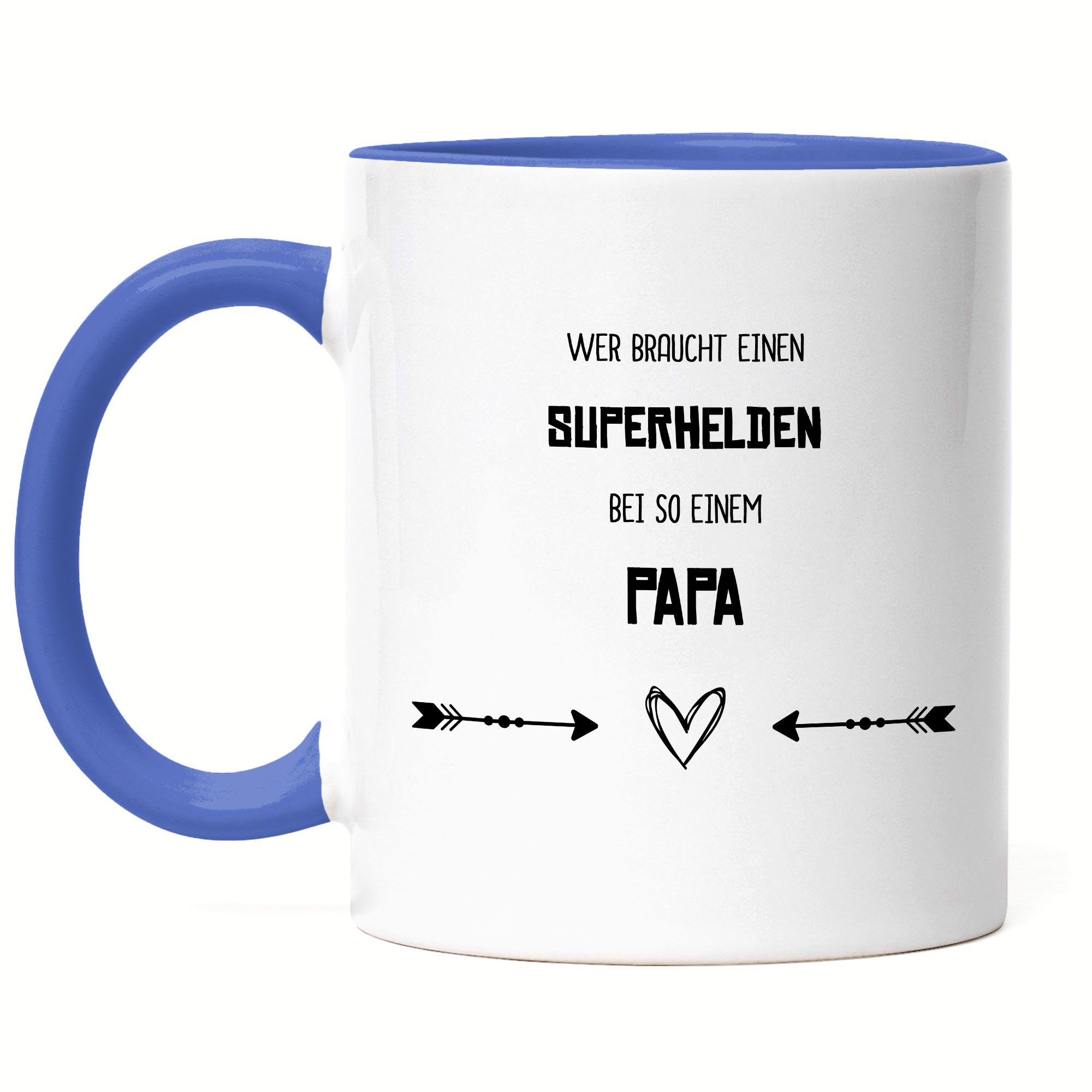 Hey!Print Tasse Wer Braucht Superhelden Tasse Bester Papa Der Welt Geschenkidee Vatertag Geburtstag, Keramik Blau