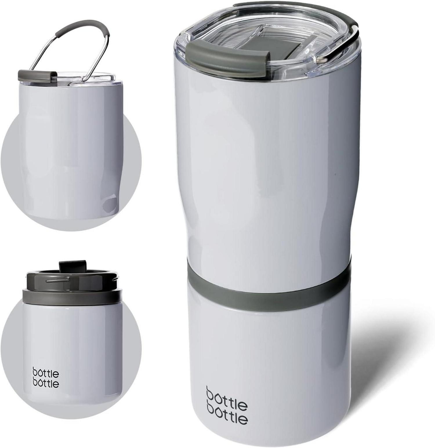 LuxusKollektion Thermobecher Edelstahlbecher mit Griff, 2 Deckeln 625 ml 2-in-1 Kaffeebecher