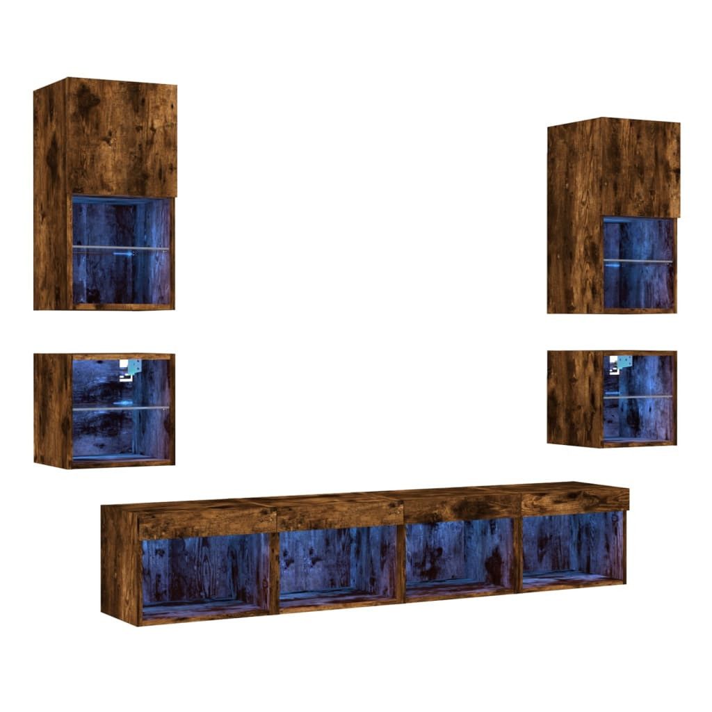 vidaXL TV-Wand 8-tlg. Wohnwand mit LED-Beleuchtung Räuchereiche Holzwerkstoff, (8-St)