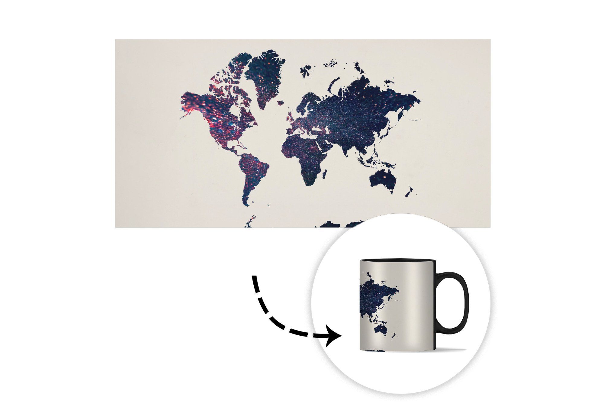- Kaffeetassen, Farbwechsel, Weltraum, Zaubertasse, MuchoWow Keramik, - Geschenk Weltkarte Tasse Sterne Teetasse,