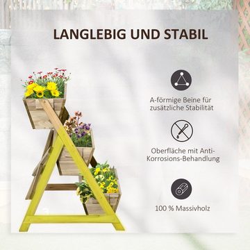 Outsunny Hochbeet Pflanzentreppe Pflanzregal Pflanzenständer Blumenständer Natur (Set, 1 St., Blumenleiter mit 3 Ablagen), 71L x 61B x 77H cm