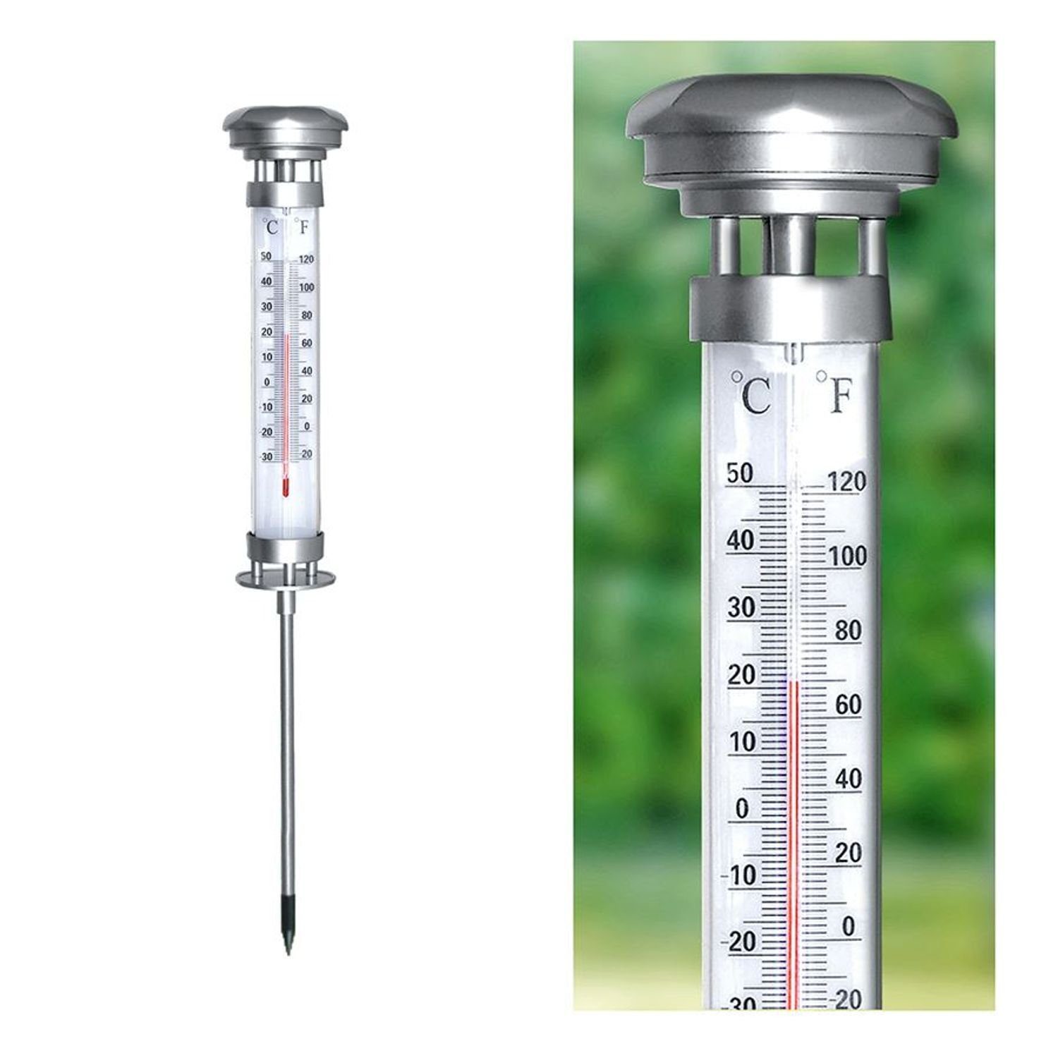 Gartenthermometer Solar Gartenthermometer beleuchtet Außenthermometer Solarlampe Solarth