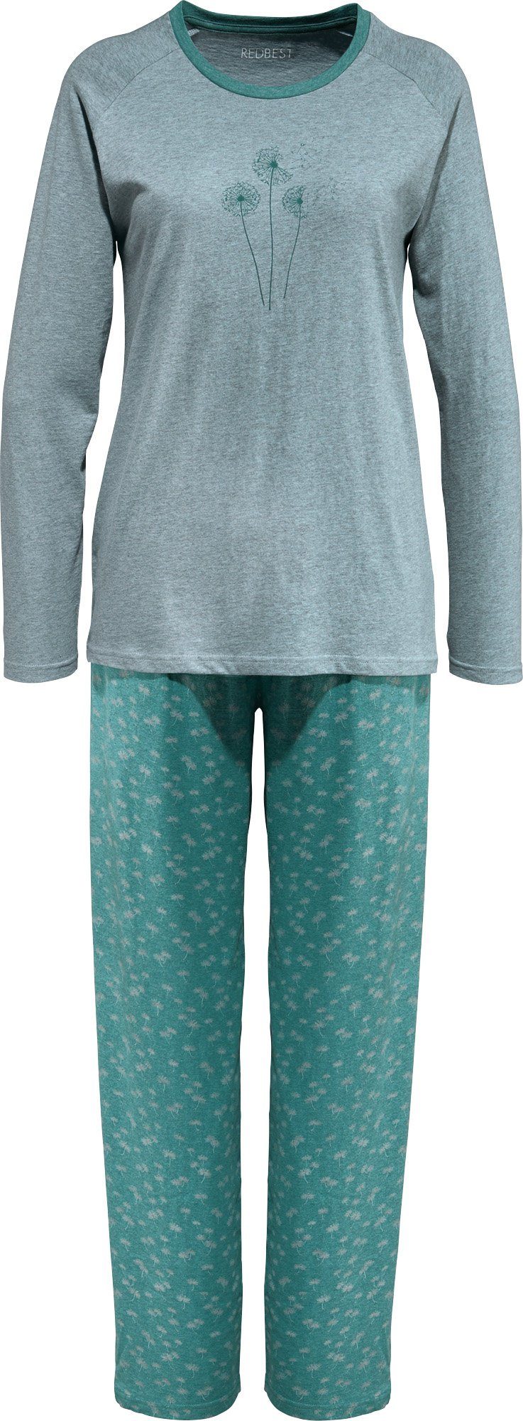 REDBEST Pyjama Damen-Schlafanzug Blumen Single-Jersey