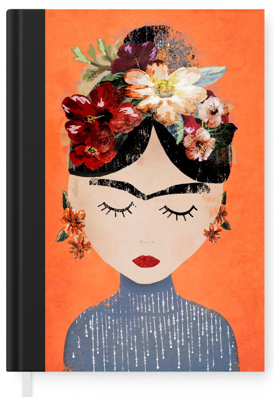 MuchoWow Merkzettel, Seiten, A5, Journal, Kahlo Notizheft, - Tagebuch, - Notizbuch Haushaltsbuch - Frida Frau Orange Porträt 98 - Blumen,