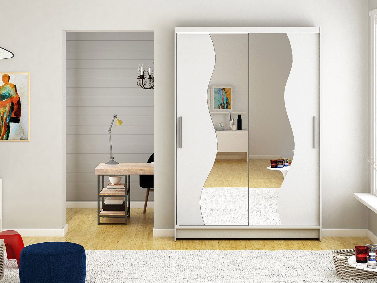 MIRJAN24 Kleiderschrank Miami S (mit Kleiderstange und Spiegel) Garderobenschrank, Schwebetürenschrank, 2-türig – Bild 2 von 5