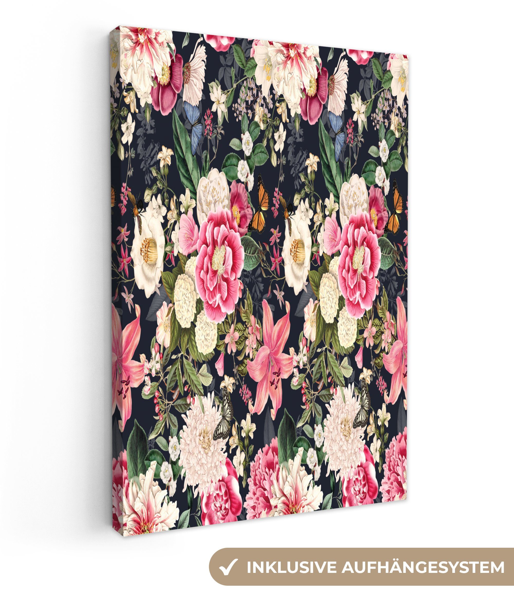 OneMillionCanvasses® Leinwandbild Blumen - Anemone - Lilie - Collage, (1 St), Leinwandbild fertig bespannt inkl. Zackenaufhänger, Gemälde, 20x30 cm