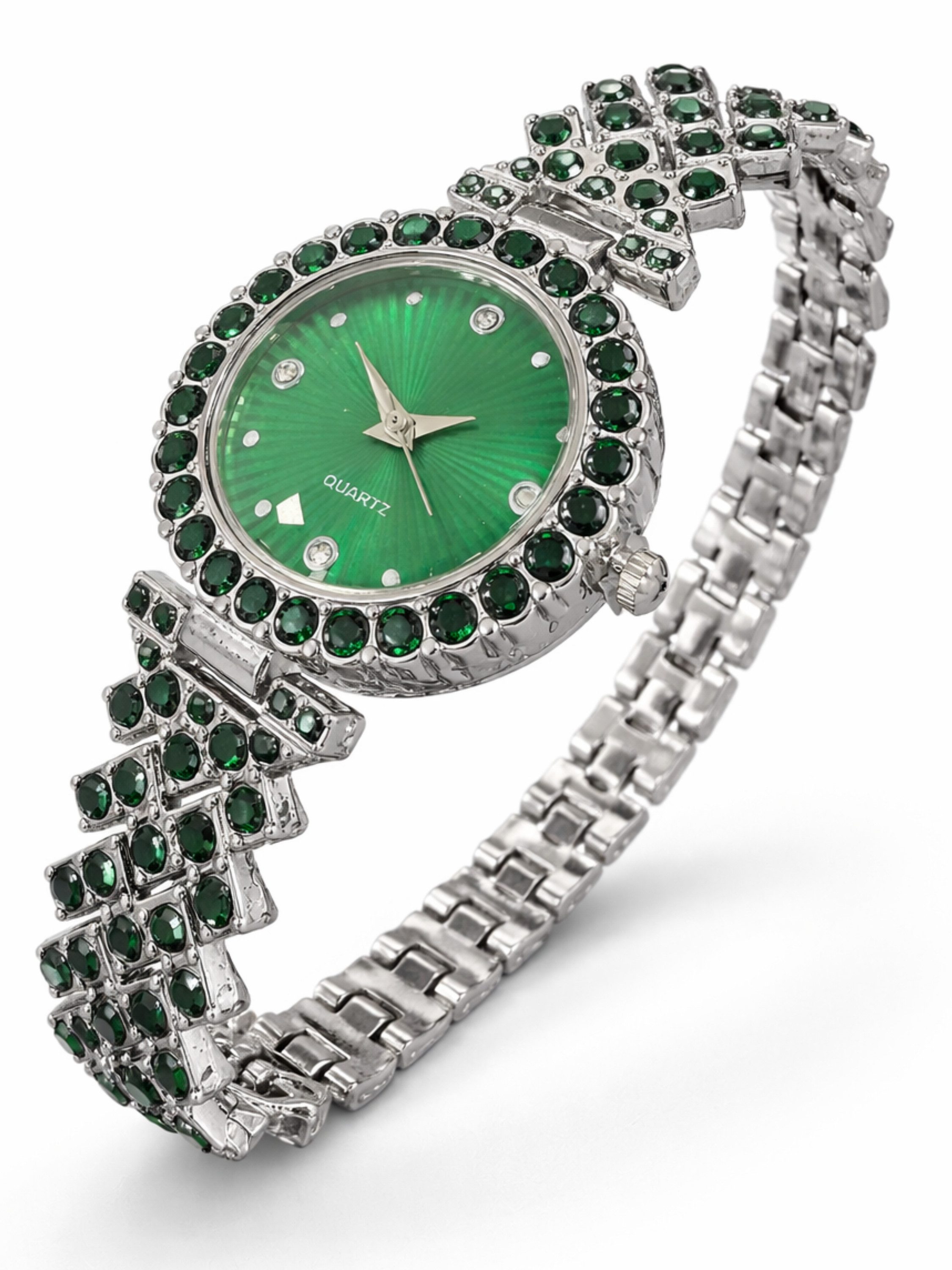 StellarLuma Quarzuhr Damenuhr Uhr Quarzuhr Geschenkset Schmuck Schmuckset StellarLuma LWatch Silvergreen, (Set, Damenuhr Quarzuhr mit Modeschmuck und Uhrenbox), Elegante Damenuhr mit Modeschmuck inklusive Uhrenbox / Schmuckbox
