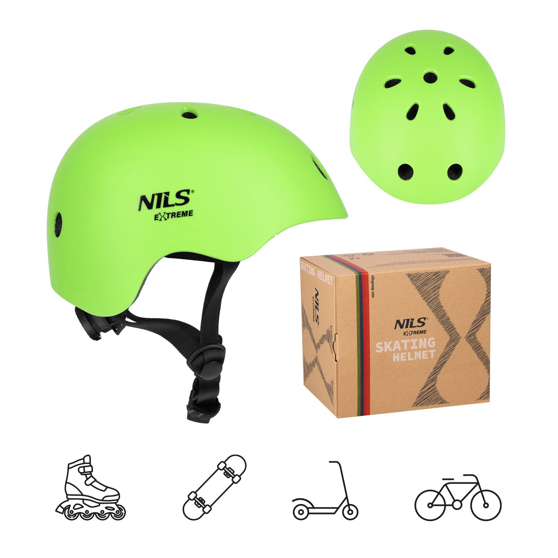 NILS EXTREME Skatehelm MT301 GRÜNER HELM S (52–56 CM) NILS EXTREME (Spar-Set, 1-tlg., 20 x 17,2 cm leicht), leicht, In-Mold, 11 Belüftungen