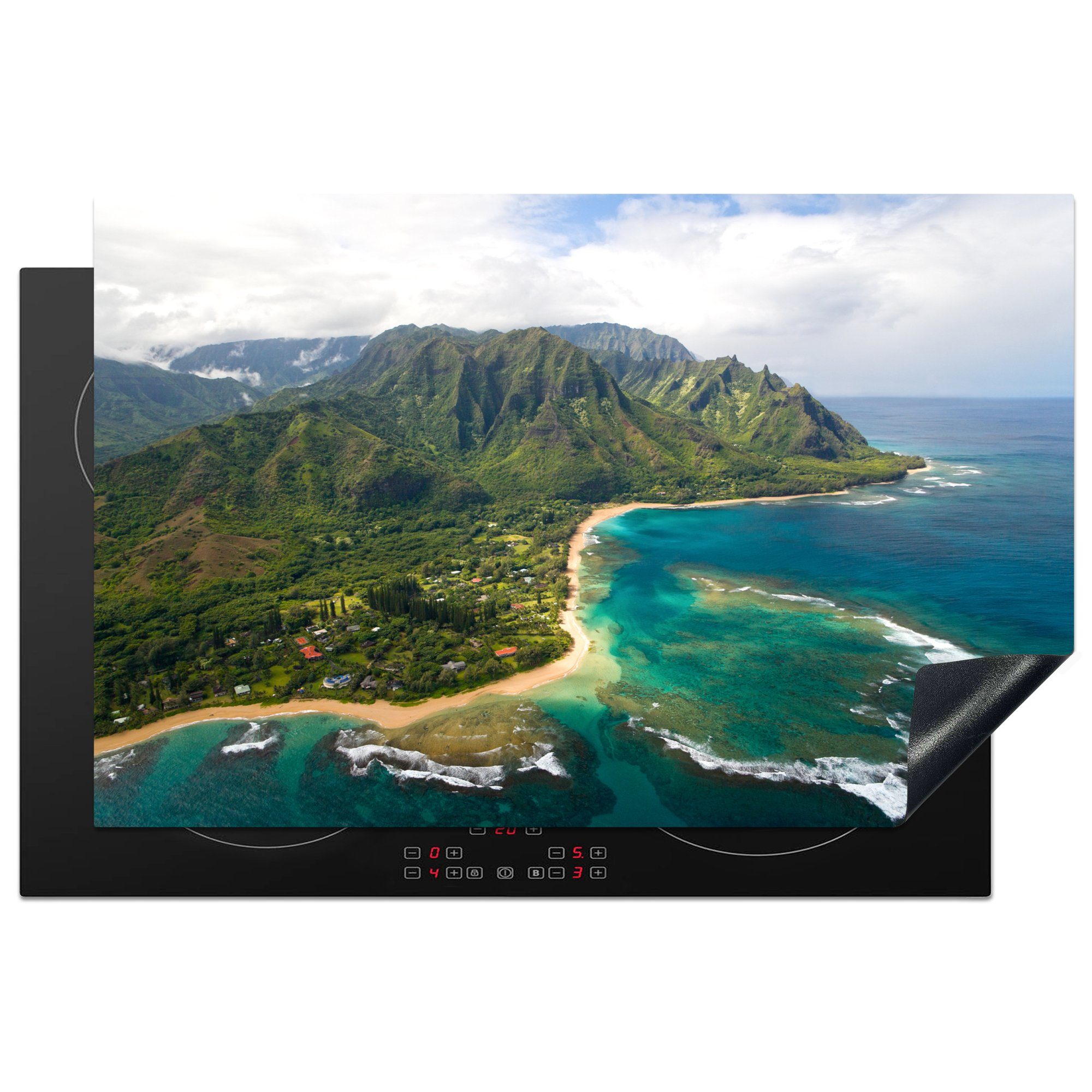 MuchoWow Herdblende-/Abdeckplatte Hawaii - Insel - Himmel, Vinyl, (1 tlg), 81x52 cm, Induktionskochfeld Schutz für die küche, Ceranfeldabdeckung