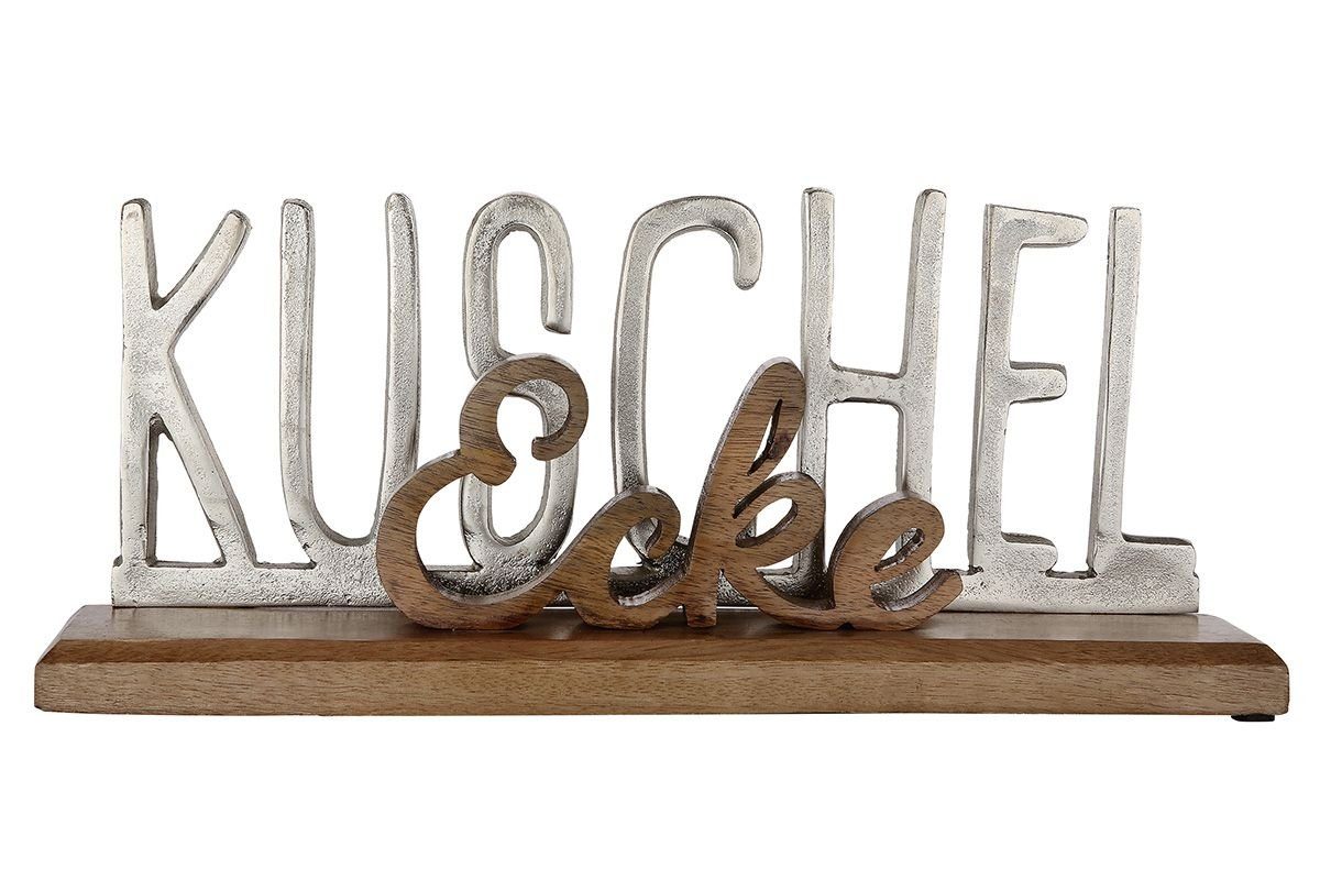 Aluminium Schriftzug Kuschelecke Dekoobjekt Holz GILDE 43cm Mangoholz Breite aus und