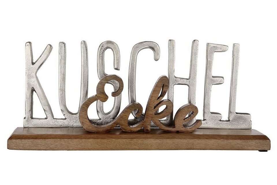 GILDE Dekoobjekt Holz Schriftzug Kuschelecke aus Mangoholz und Aluminium  Breite 43cm
