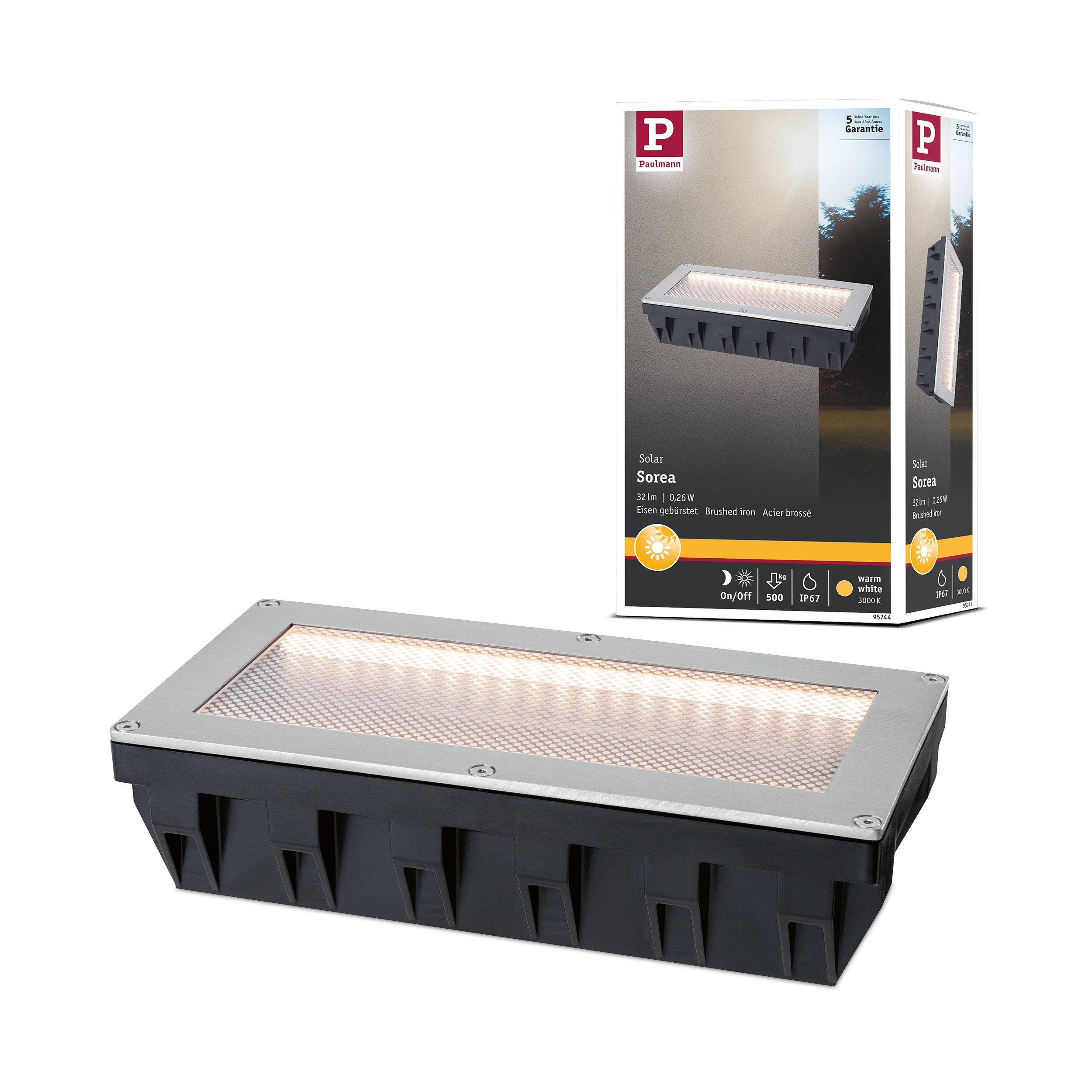Paulmann LED Solarleuchte Solar LED Bodeneinbauleuchte Sorea Dämmerungssensor IP67 eckig 200x100