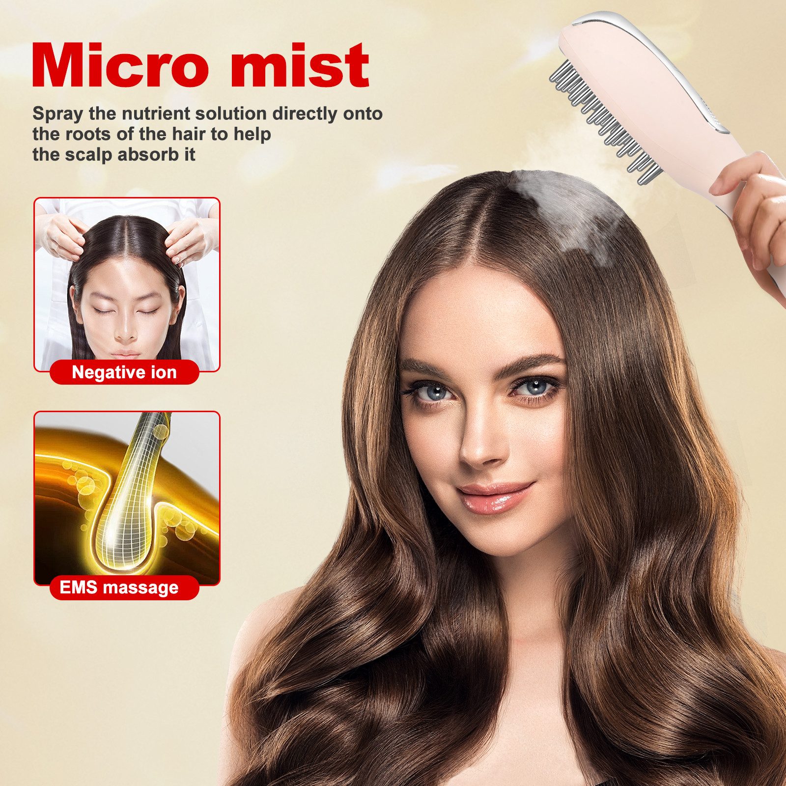 COOL-i ® Elektrohaarbürste 5-in-1 Kopfhautpflegebürste-ideal zur ergänzenden Kopfhautbehandlung, mit 4-farbiger LED, Infrarot, EMS, Ionen-, Nebel- & Vibrationspflege