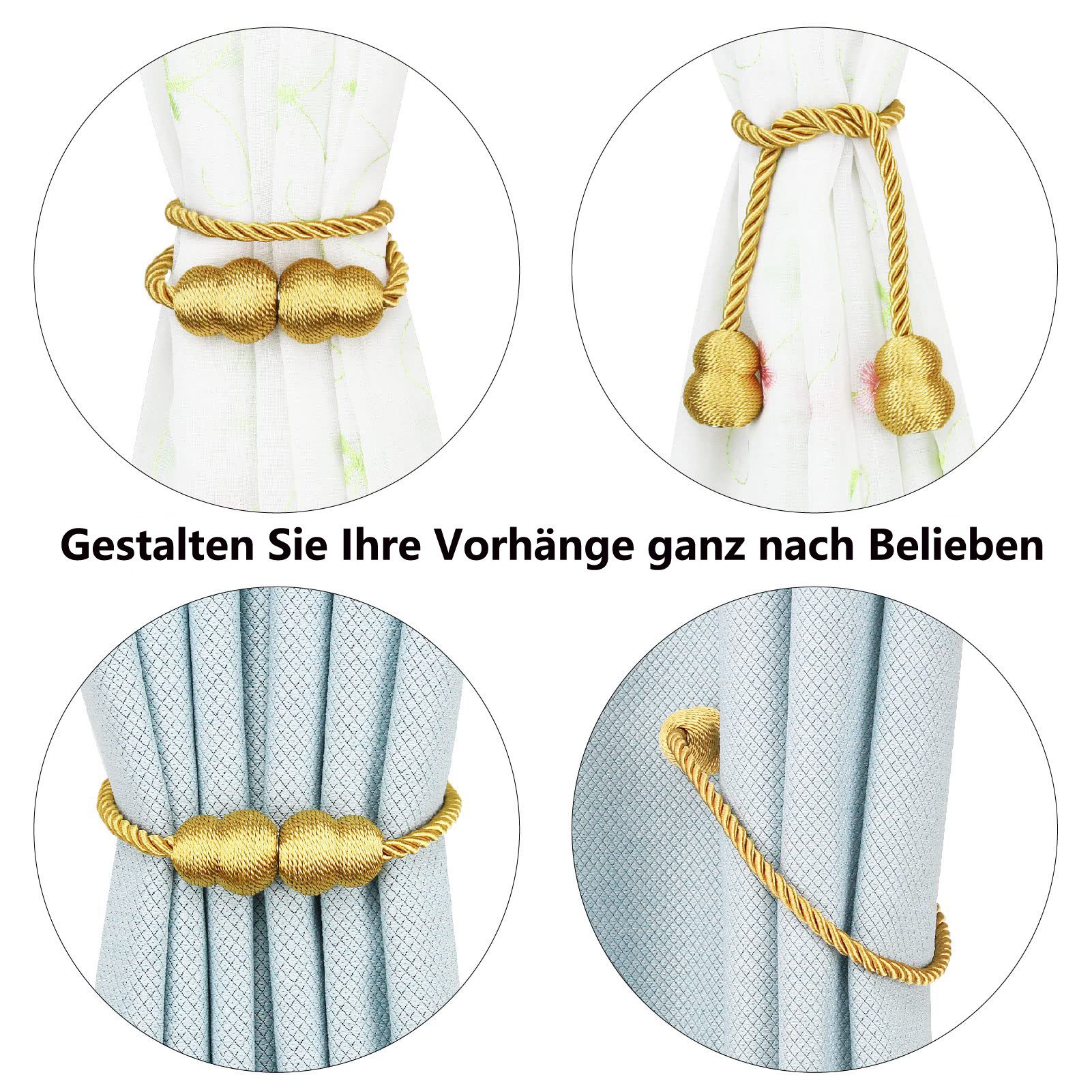 Agger Raffhalter Magnetische Raffhalter 2 Stück für Vorhänge – Dekorative Seil, (2-tlg), Raffhalter mit Magnetverschluss für Innen- und Außenbereich – Bild 4 von 5