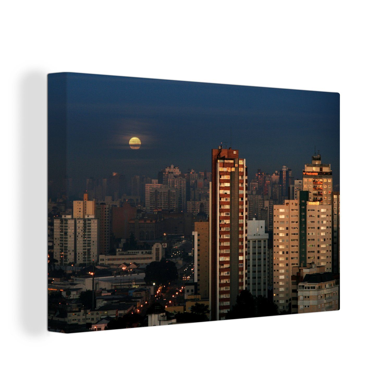 OneMillionCanvasses® mit St), Wolkenkratzer Curitiba von dem in (1 Leinwandbilder, Wandbild Mond Leinwandbild Aufhängefertig, Wanddeko, Brasilien, cm 30x20