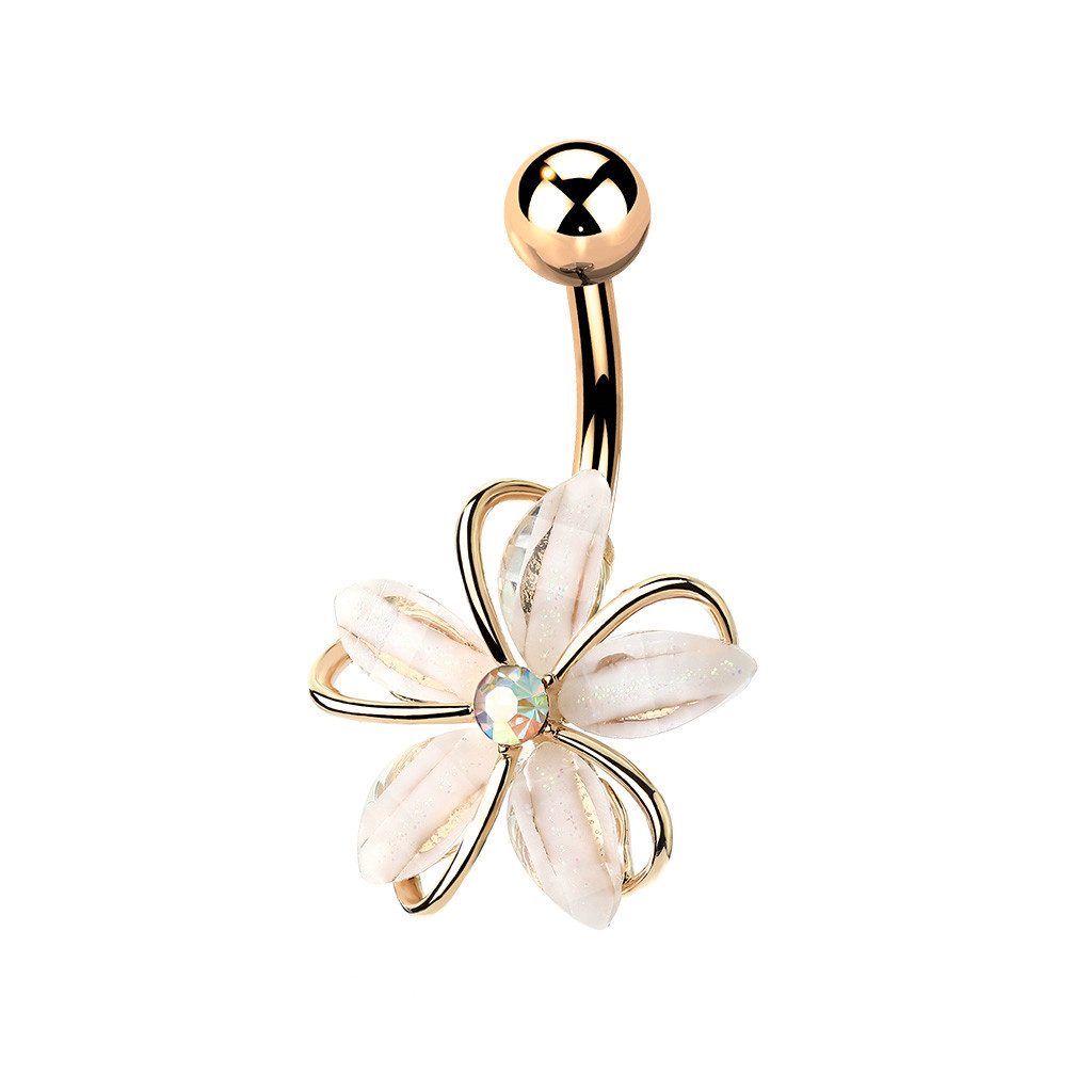 Bauchnabelpiercing Banane Piercing Stecker mit Zirkonia Kristall Blume weiße Blüten