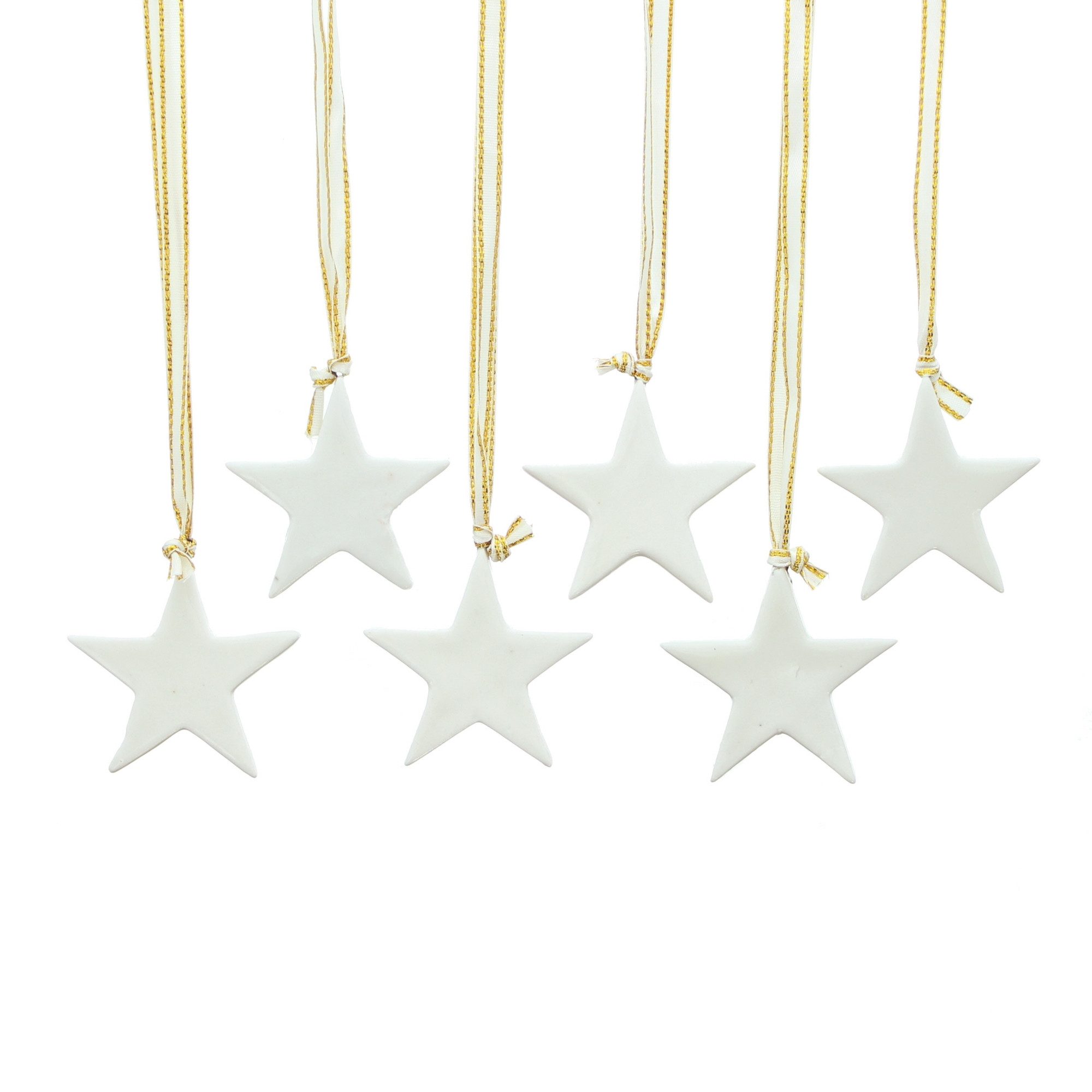 Dekoleidenschaft Dekohänger Sterne aus Porzellan in weiß, Dekohänger, Weihnachtsdeko, Dekosterne (12 St., im Set), Christbaumschmuck, Weihnachtsbaumschmuck, Sternenhänger, Hängedeko