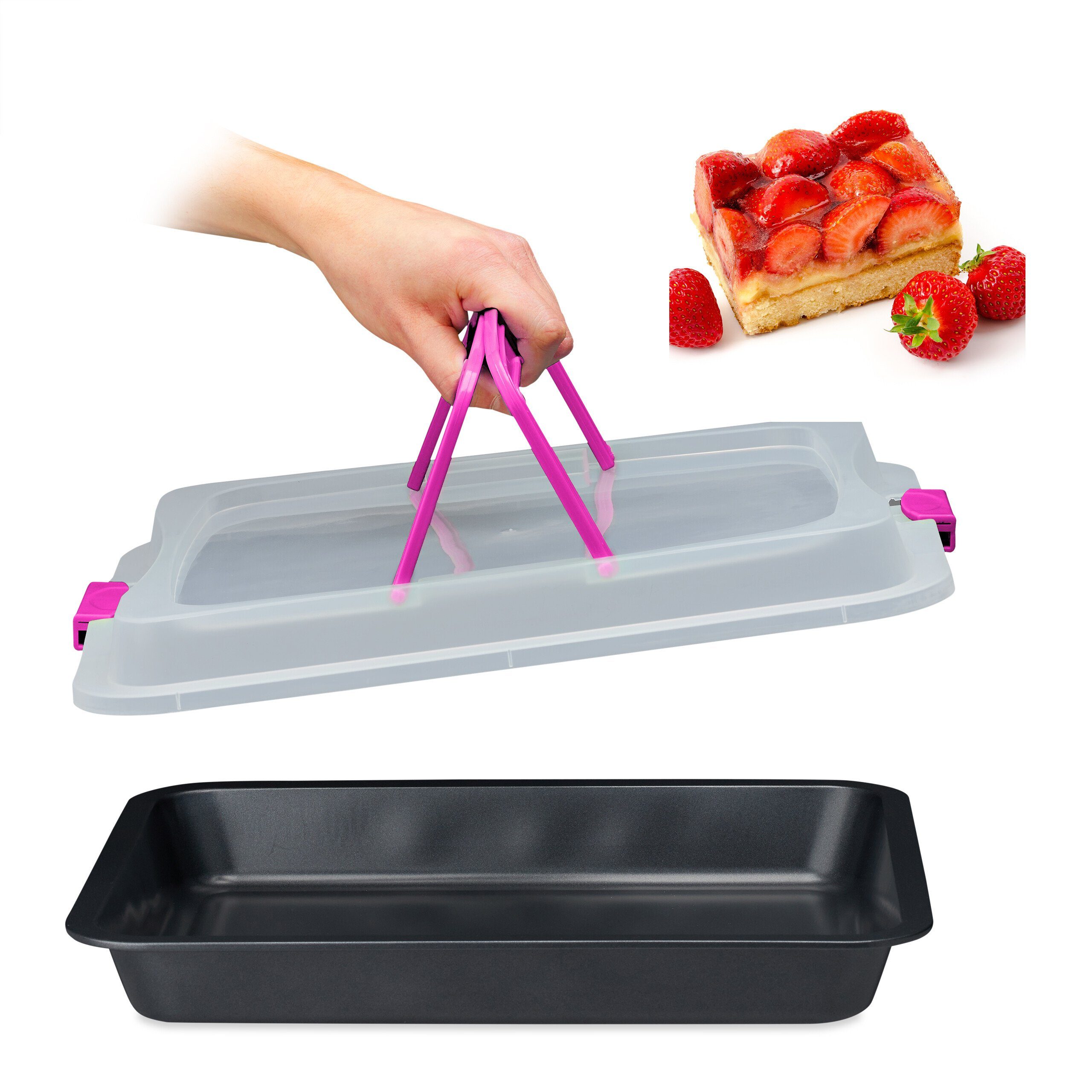 relaxdays Backblech mit Deckel, Kunststoff, Pink