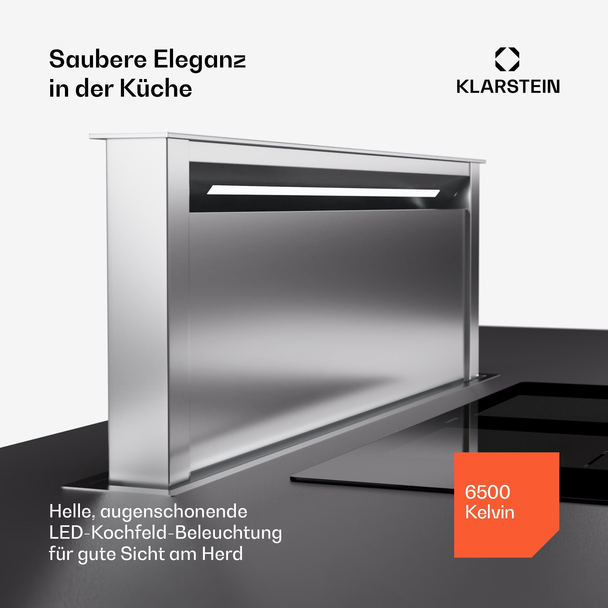 Klarstein Deckenhaube Royal Flush Eco Serie CGCH3-RoyalFEco-90SS Royal Flush Eco, Dunstabzugshaube Downdraft Abluft Umluft LED