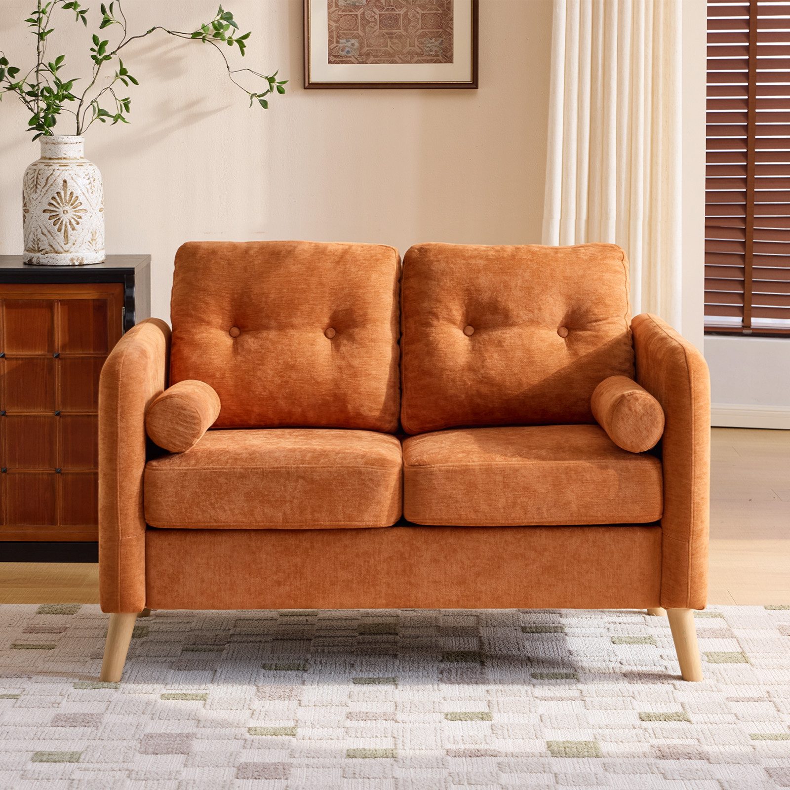 VINGLI Sofa klein 2-Sitzer, 120cm Couch aus Noppen-Chenille, stabiler Konstruktion, 120x80x85 cm, 16cm dicke Sitzpolster