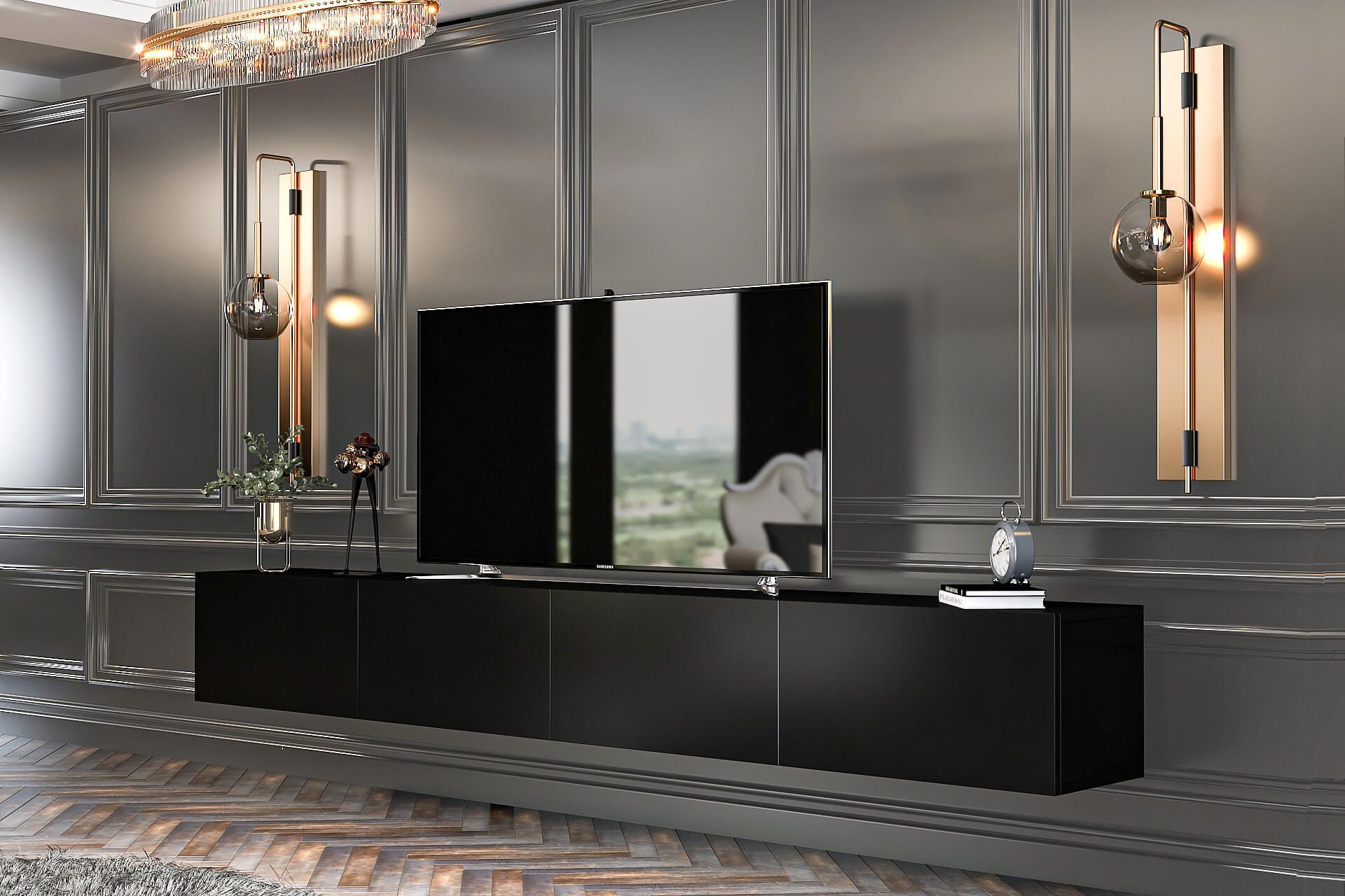 Brandloop Lowboard Brandloop TV-Lowboard Milano 240 cm wandhängend oder stehend Schwarz – Bild 4 von 5