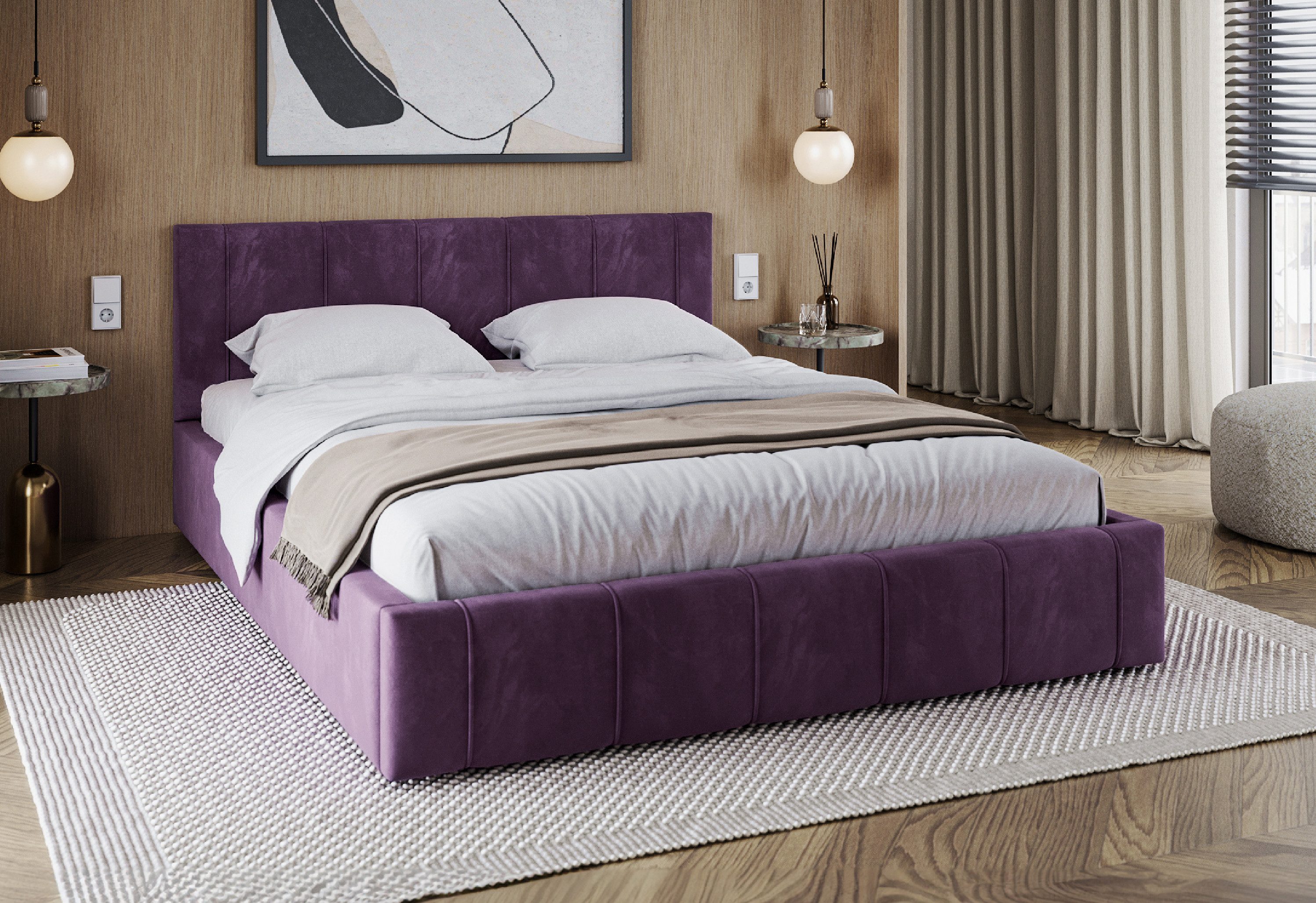 FDM Polsterbett FLORIDA Paris Bettgestell 90x200, 120x200, 140x200, 160x200, 180x200cm (verfügbar 90x200 120x200 140x200 160x200 180x200cm, Bettrahmen, Bett, mit großen gepolsterten Kopfteil, mit Bettkasten zum aufklappen), Hebbarer Metallrahmen, Bettkasten, mit/ohne Matratze